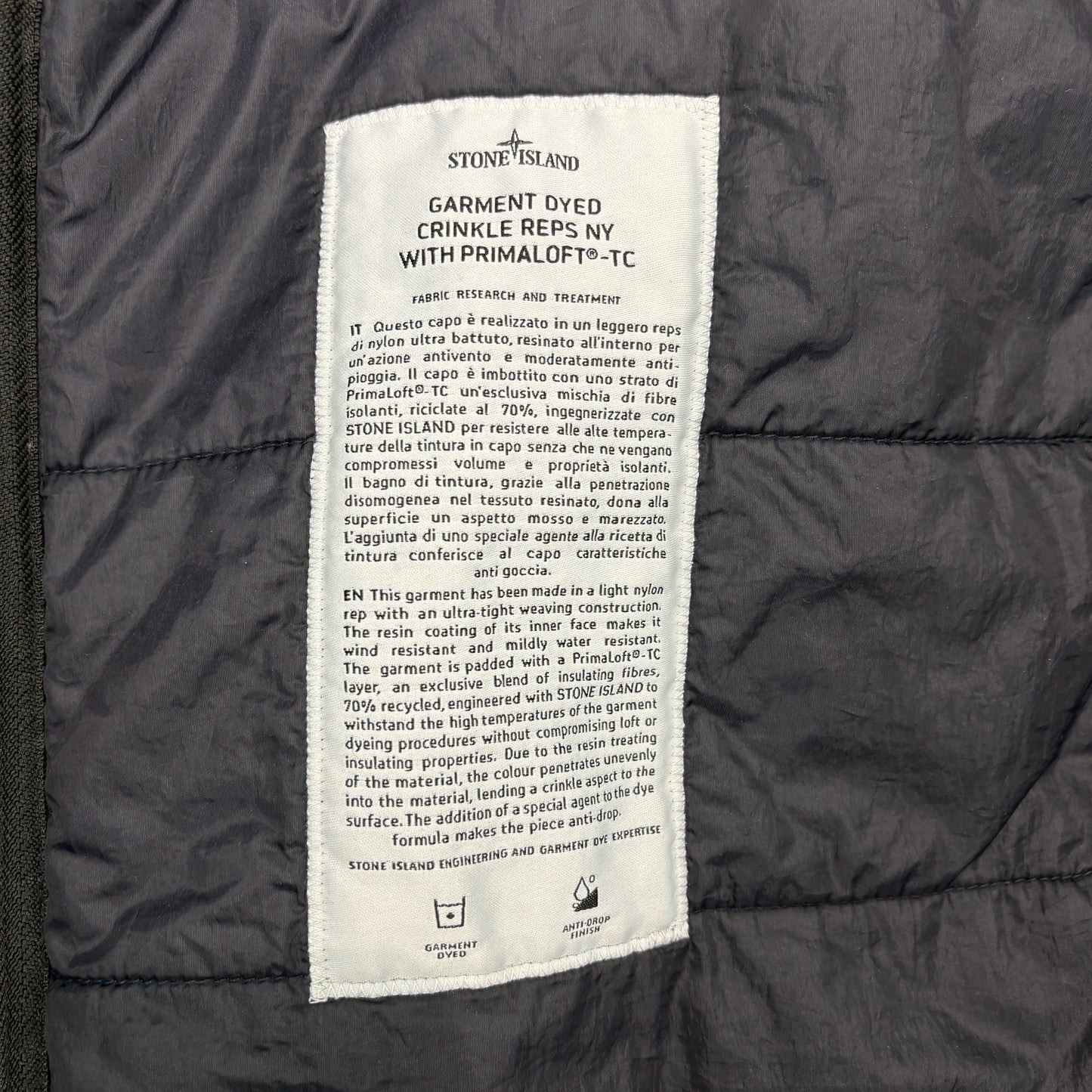 Stone Island Navy Blue Garment Dyed Crinkle Reps NY with Zip Away Hood Jacket