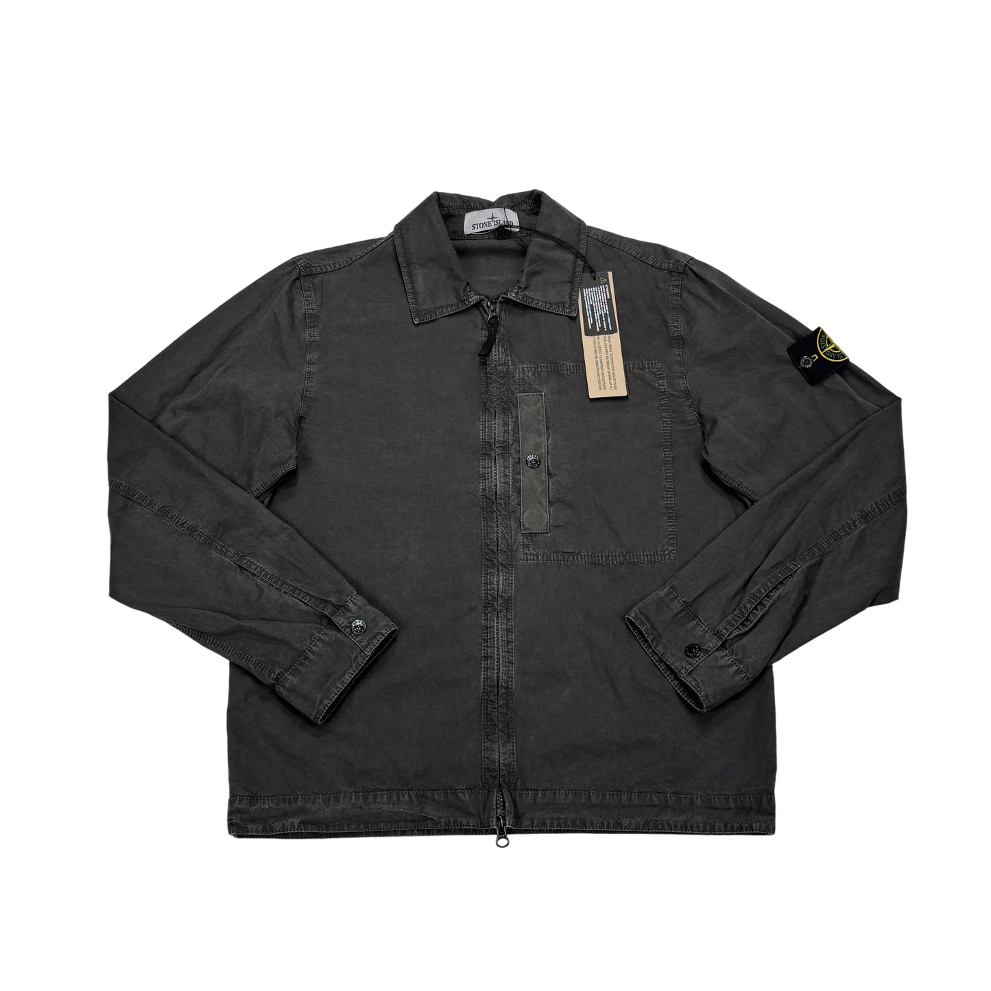 Stone Island Black Compass Patch Brushed Cotton Overshirt Jacket