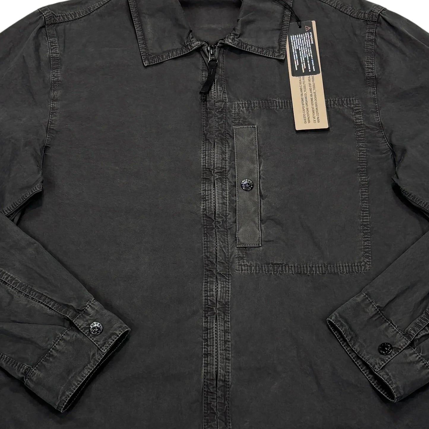 Stone Island Black Compass Patch Brushed Cotton Overshirt Jacket