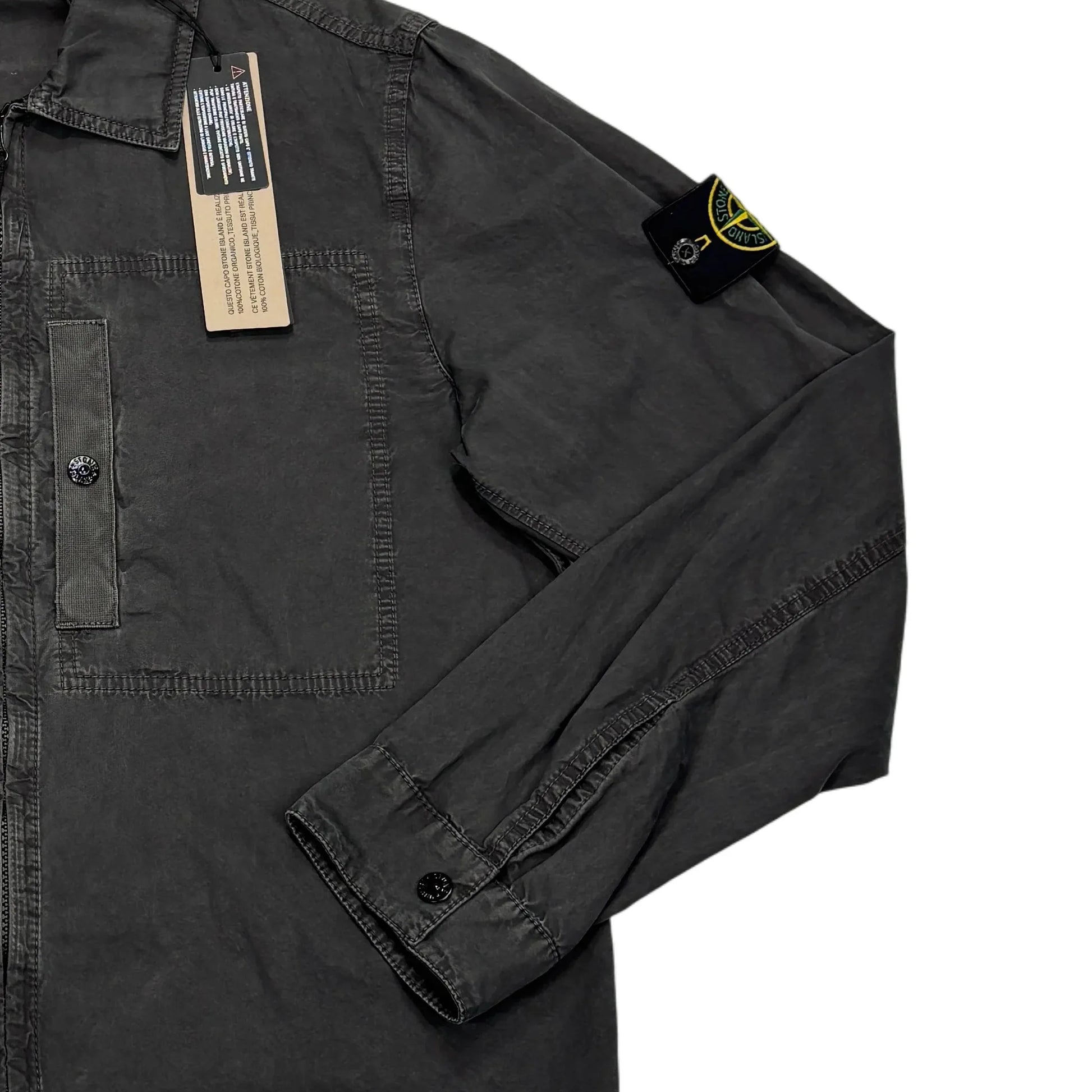 Stone Island Black Compass Patch Brushed Cotton Overshirt Jacket