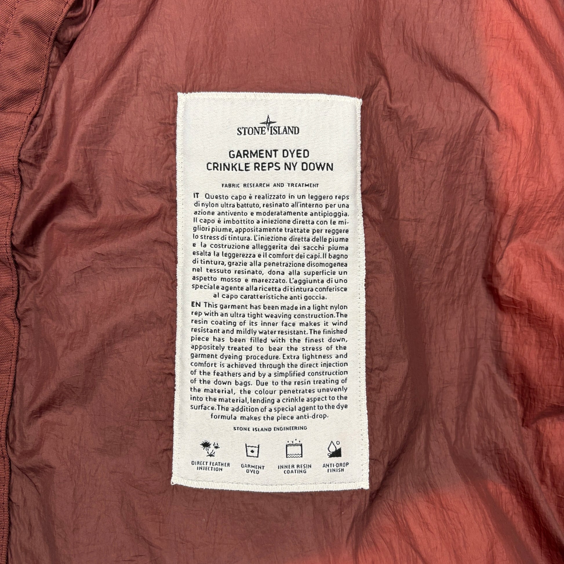 Stone Island Brown Garment Dyed Crinkle Reps NY Down Puffer Jacket