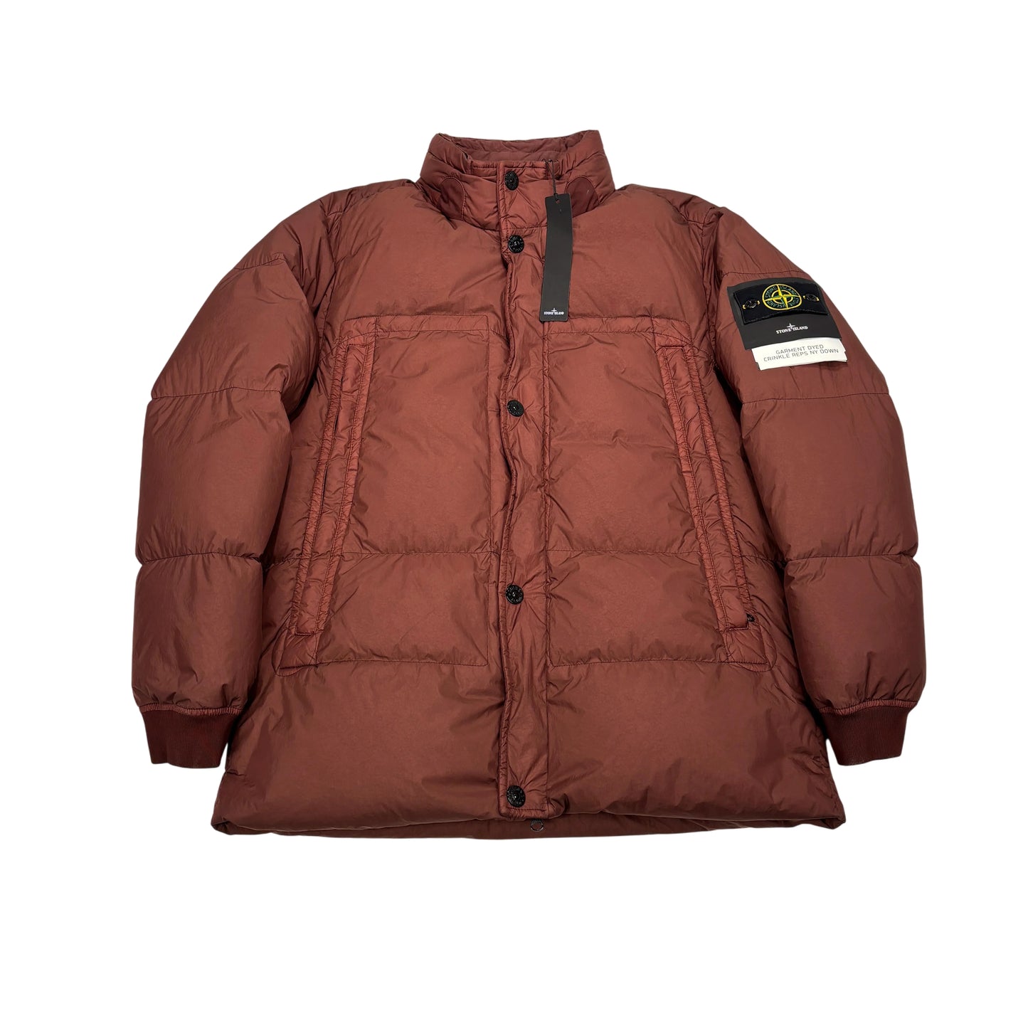 Stone Island Brown Garment Dyed Crinkle Reps NY Down Puffer Jacket