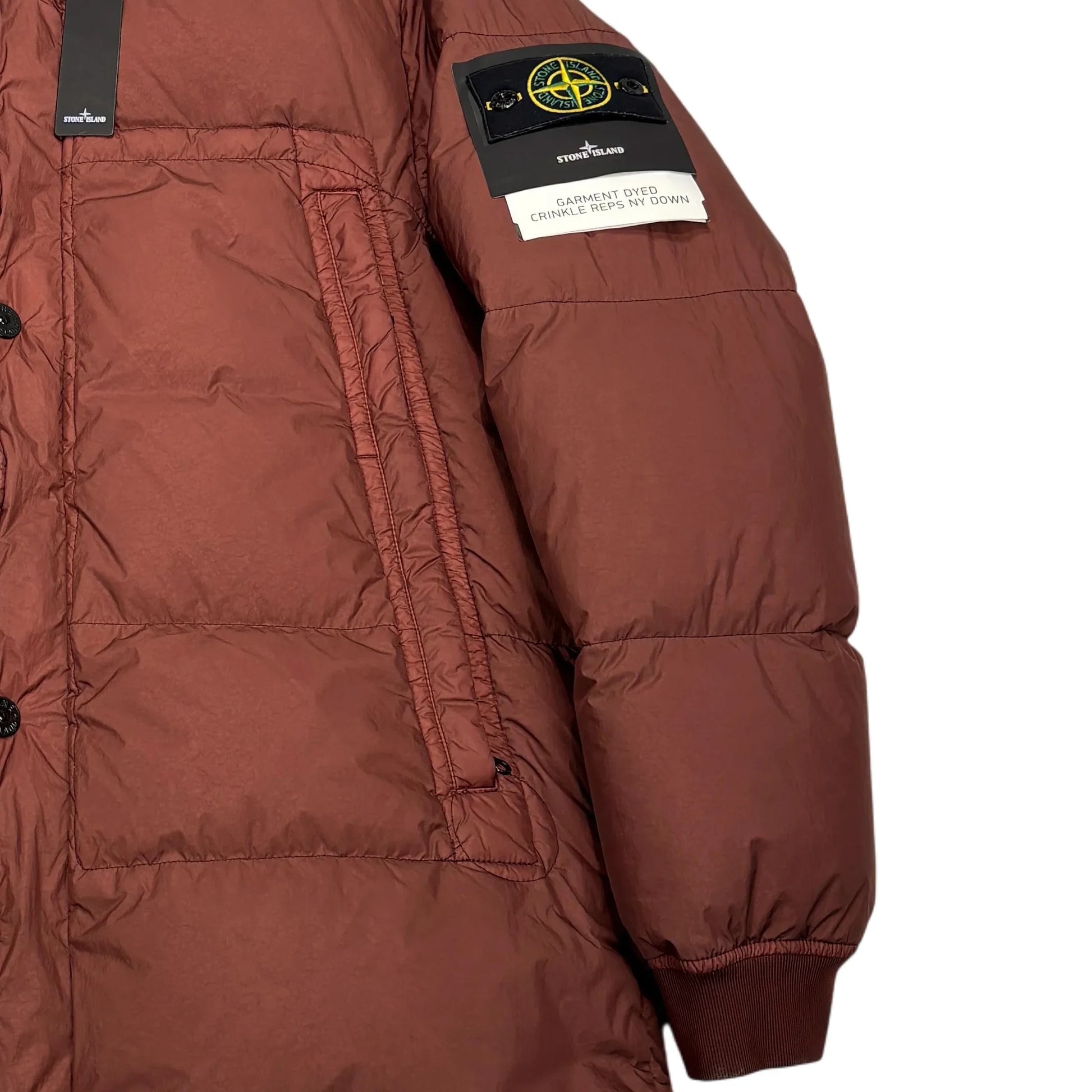 Stone Island Brown Garment Dyed Crinkle Reps NY Down Puffer Jacket