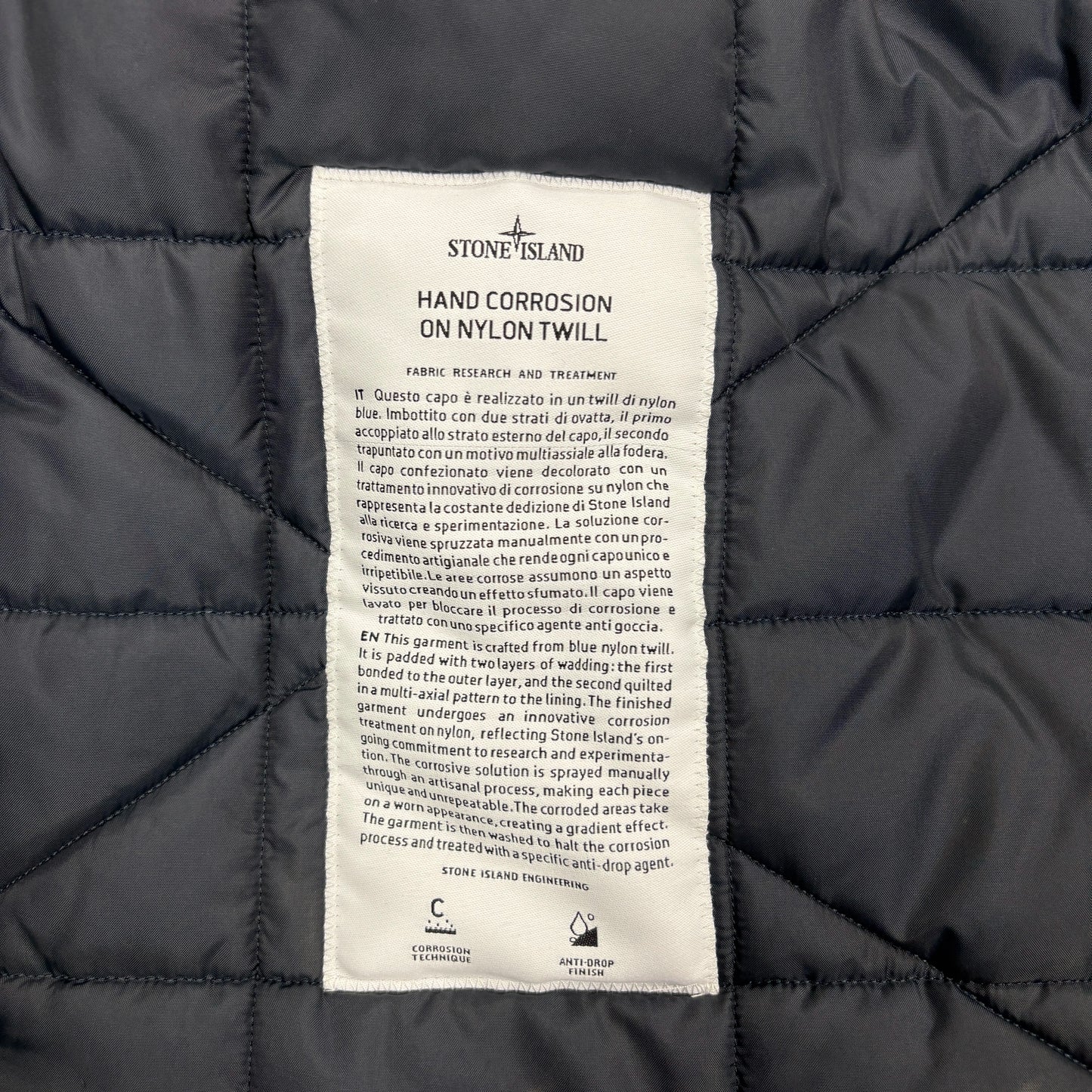 Stone Island Green Hand Corrosion On Nylon Twill Hooded Padded Coat