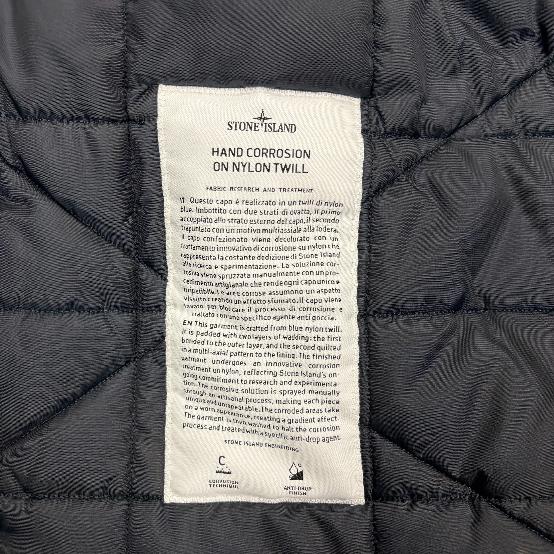 Stone Island Green Hand Corrosion On Nylon Twill Hooded Padded Coat