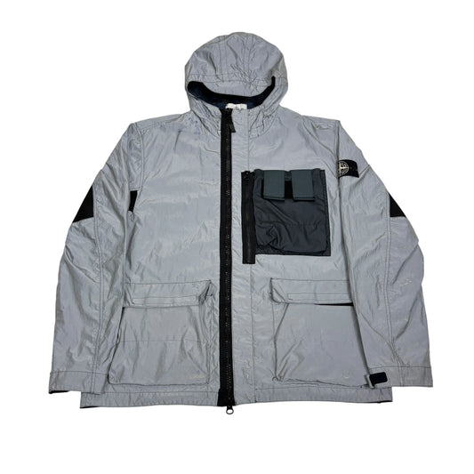 Stone Island Grey Plated Reflective Mussola Gommata Technical Jacket