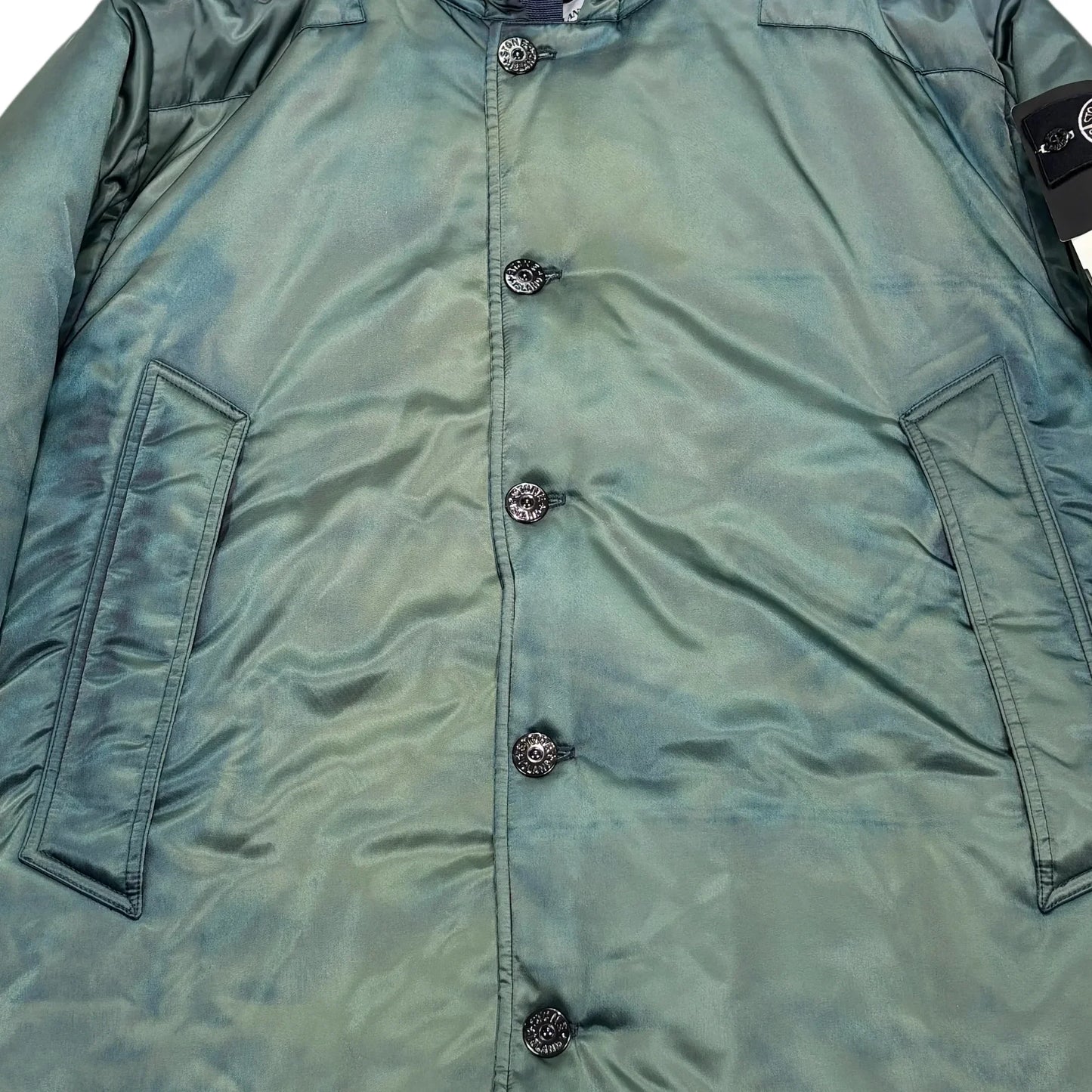 Stone Island Green Hand Corrosion On Nylon Twill Hooded Padded Coat