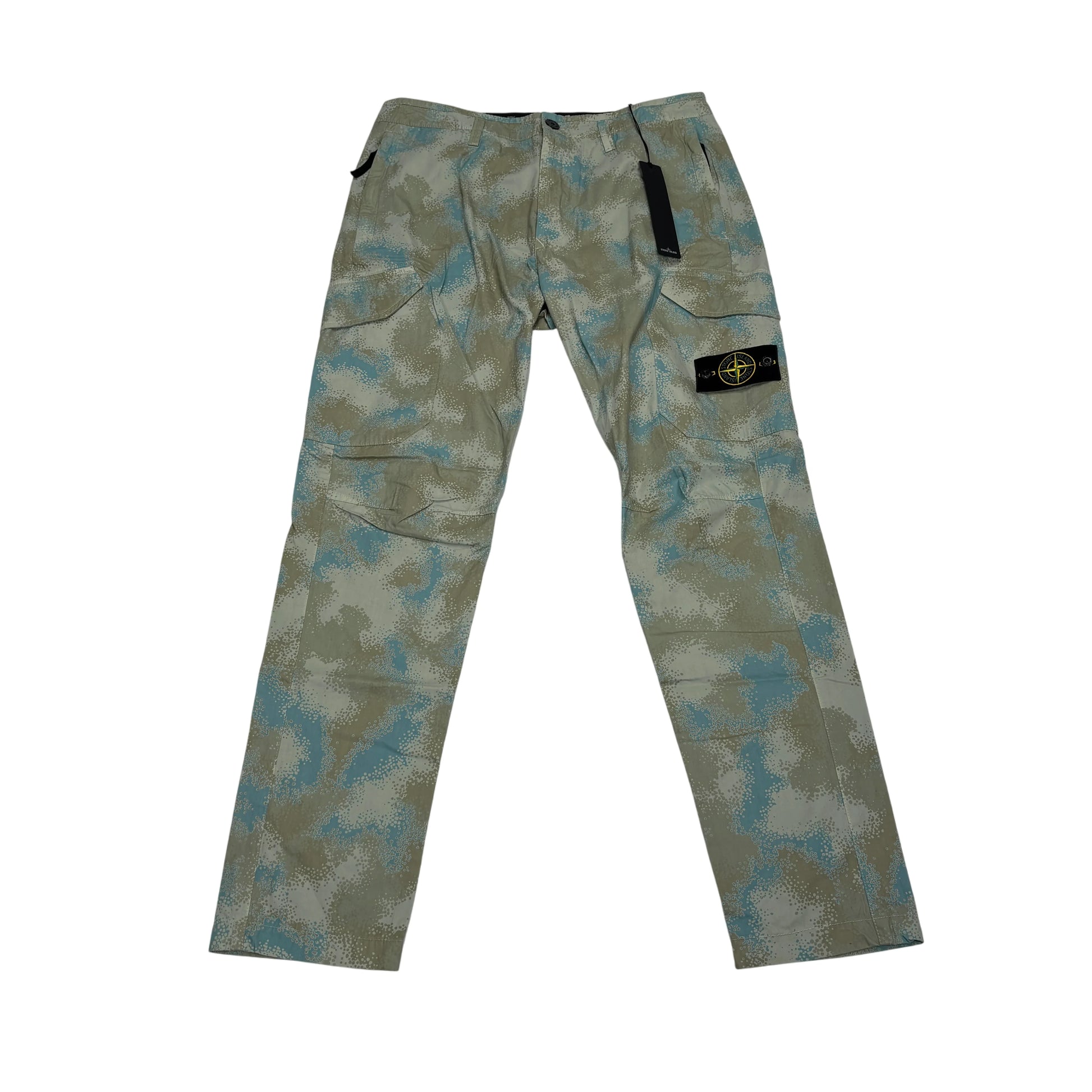 Stone Island Dove Grey Camo Devore Cargo Trousers
