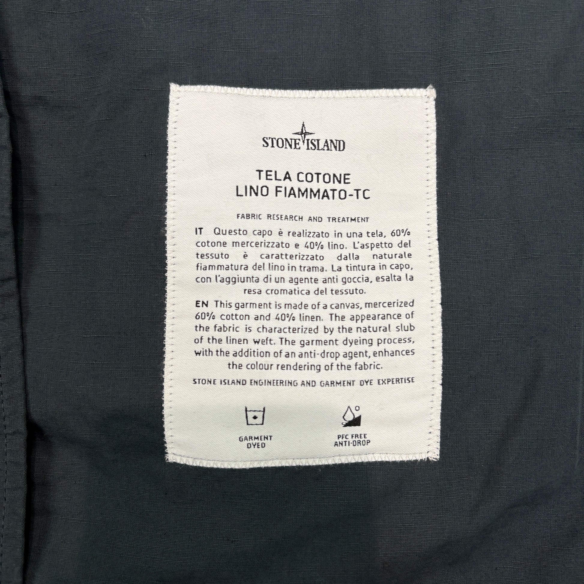 Stone Island Navy Blue Tela Cotone Lino Fiammato-TC Hoodless Jacket