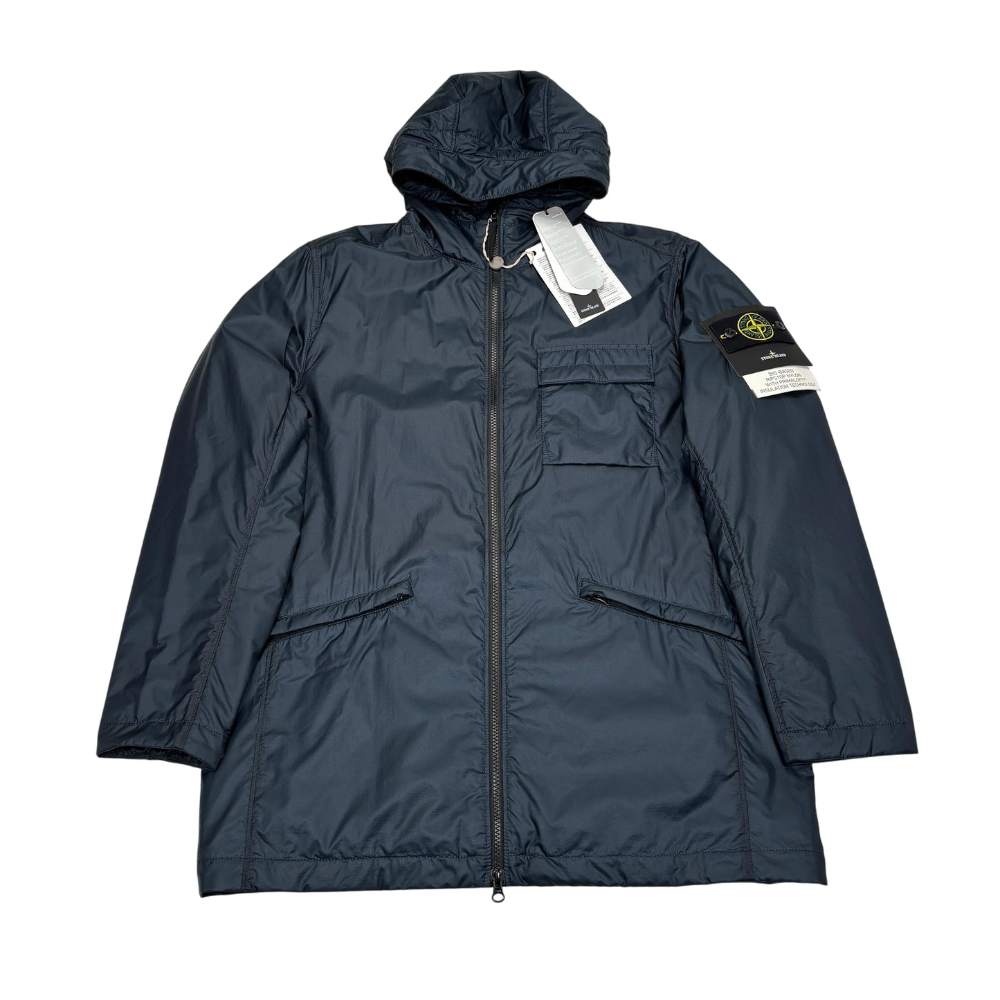 Stone Island Navy Blue Bio-Based Ripstop Nylon with Primaloft Insulation Technology Jacket