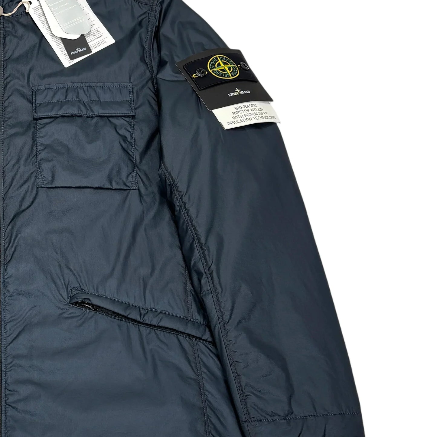 Stone Island Navy Blue Bio-Based Ripstop Nylon with Primaloft Insulation Technology Jacket