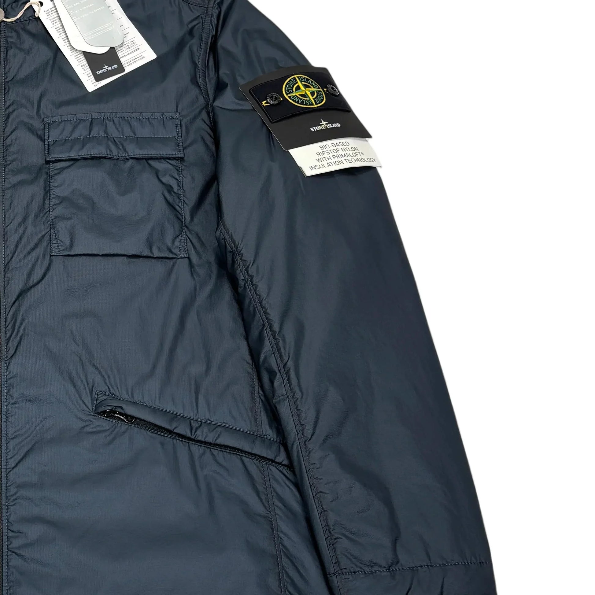 Stone Island Navy Blue Bio-Based Ripstop Nylon with Primaloft Insulation Technology Jacket