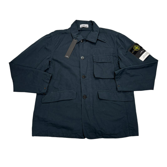 Stone Island Navy Blue Tela Cotone Lino Fiammato-TC Hoodless Jacket