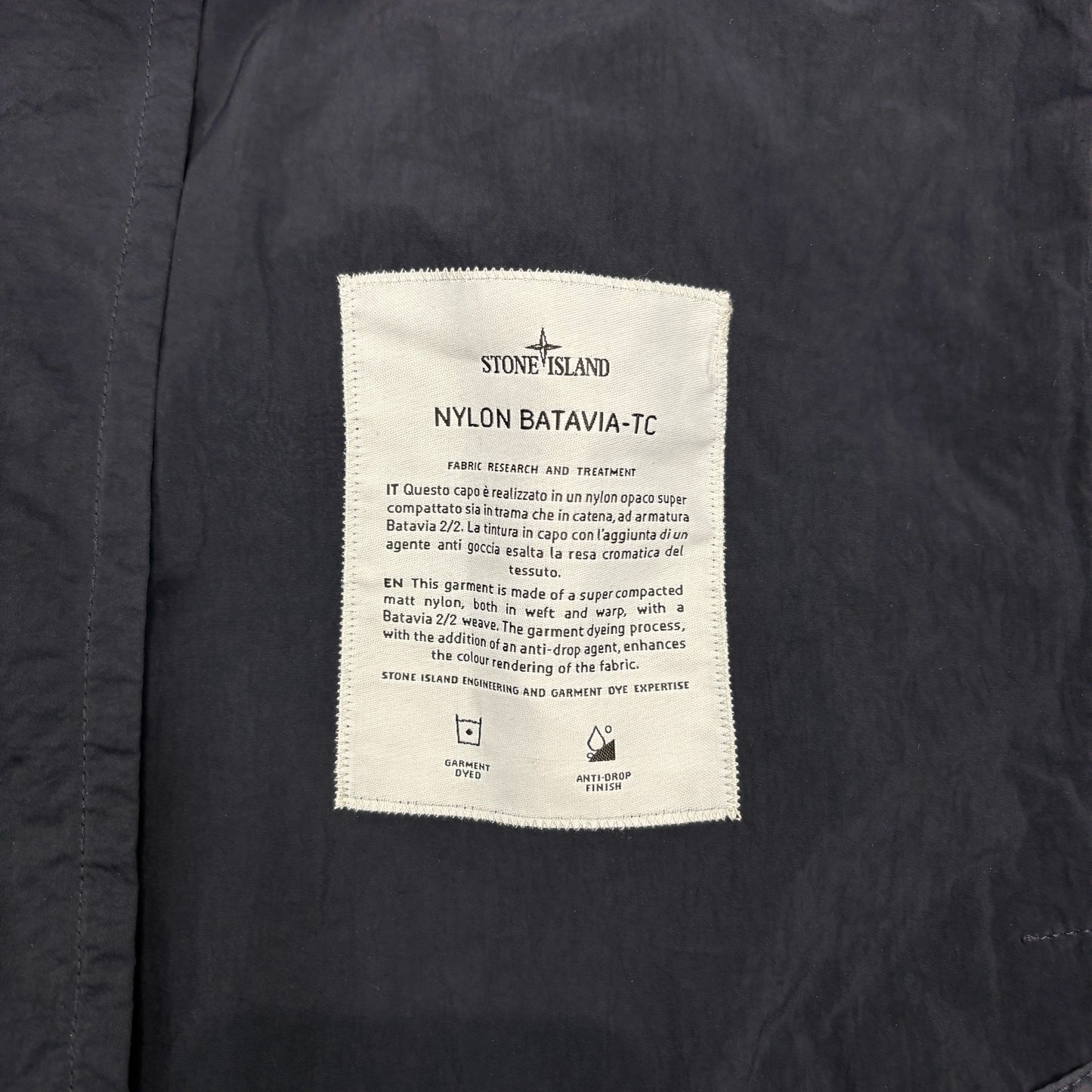 Stone Island Navy Blue Nylon Batavia-TC Hoodless Zip Jacket