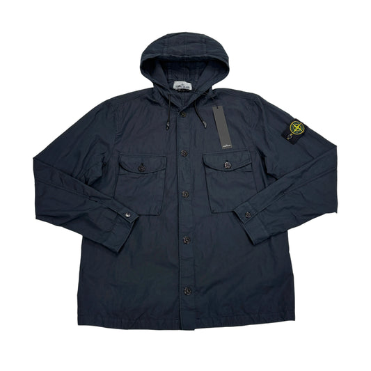 Stone Island Navy Blue Hooded Overshirt Jacket