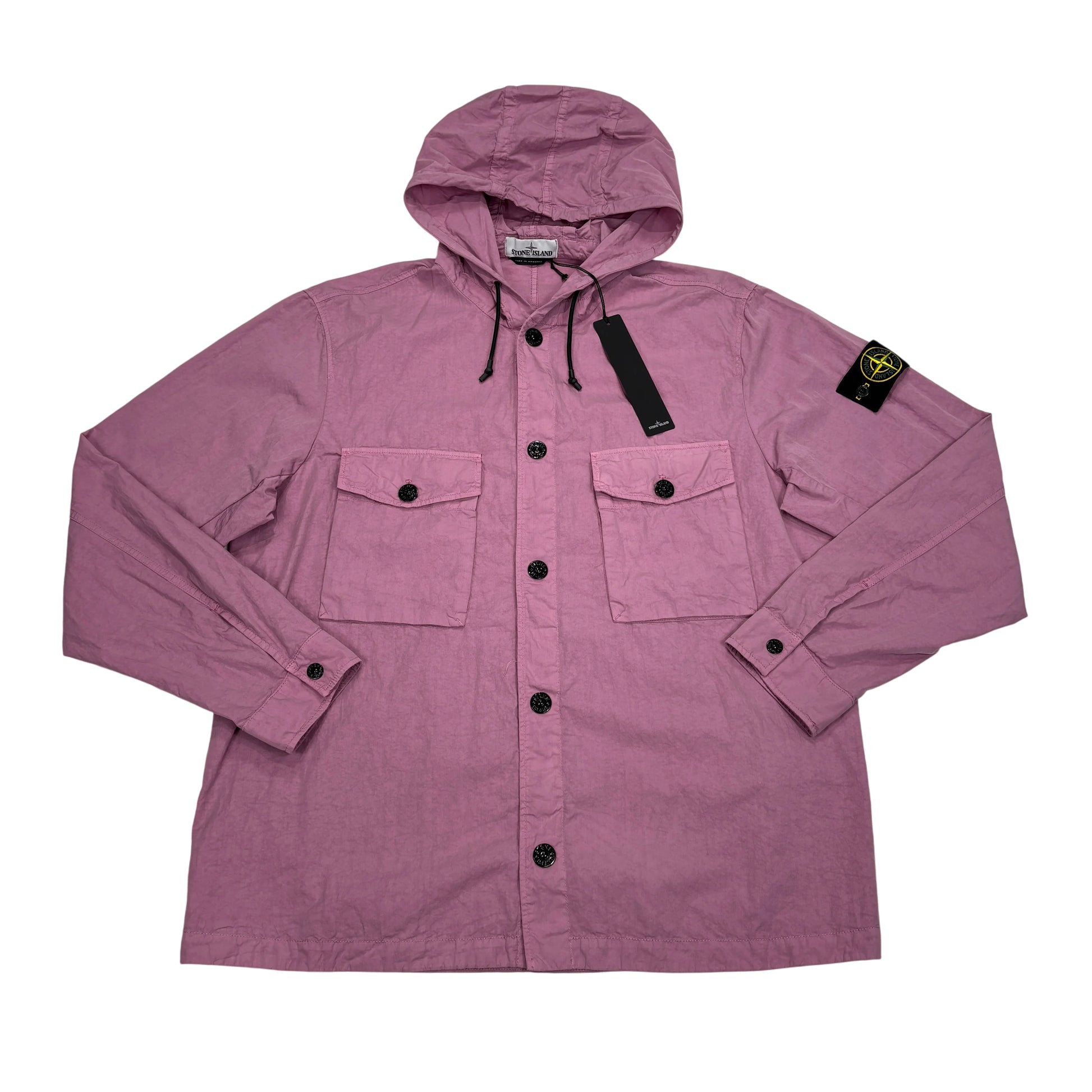 Stone Island Pink Hooded Compass Patch Overshirt Jacket