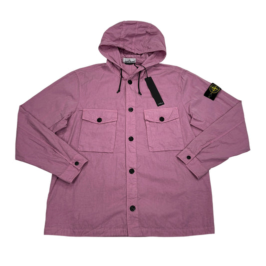 Stone Island Pink Hooded Compass Patch Overshirt Jacket