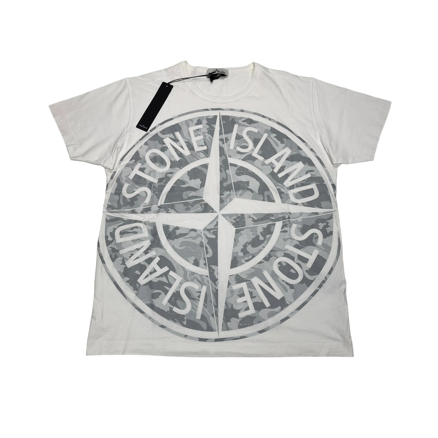 Stone Island White Large Printed Logo Design T-shirt