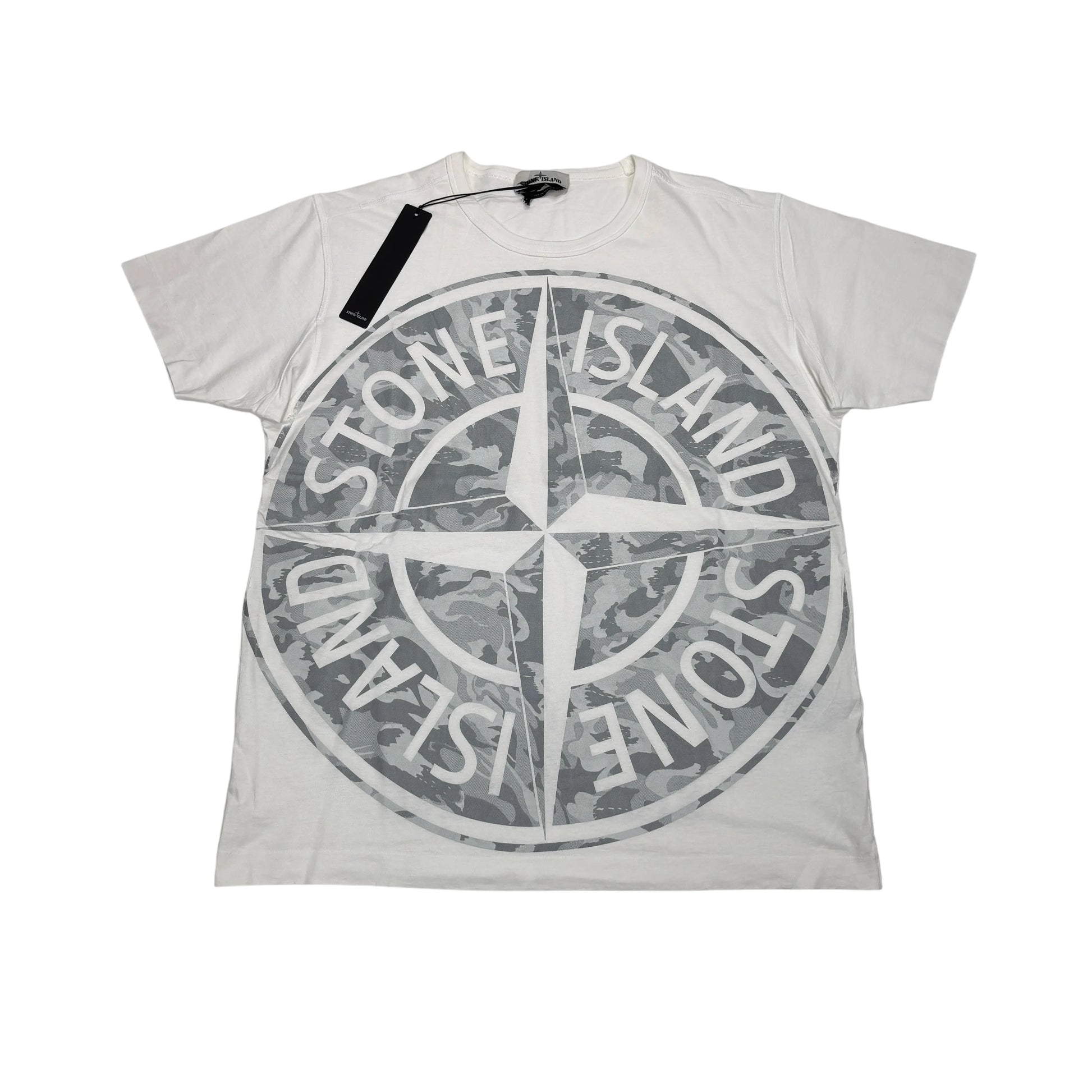 Stone Island White Large Printed Logo Design T-shirt