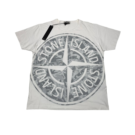 Stone Island White Large Printed Logo Design T-shirt