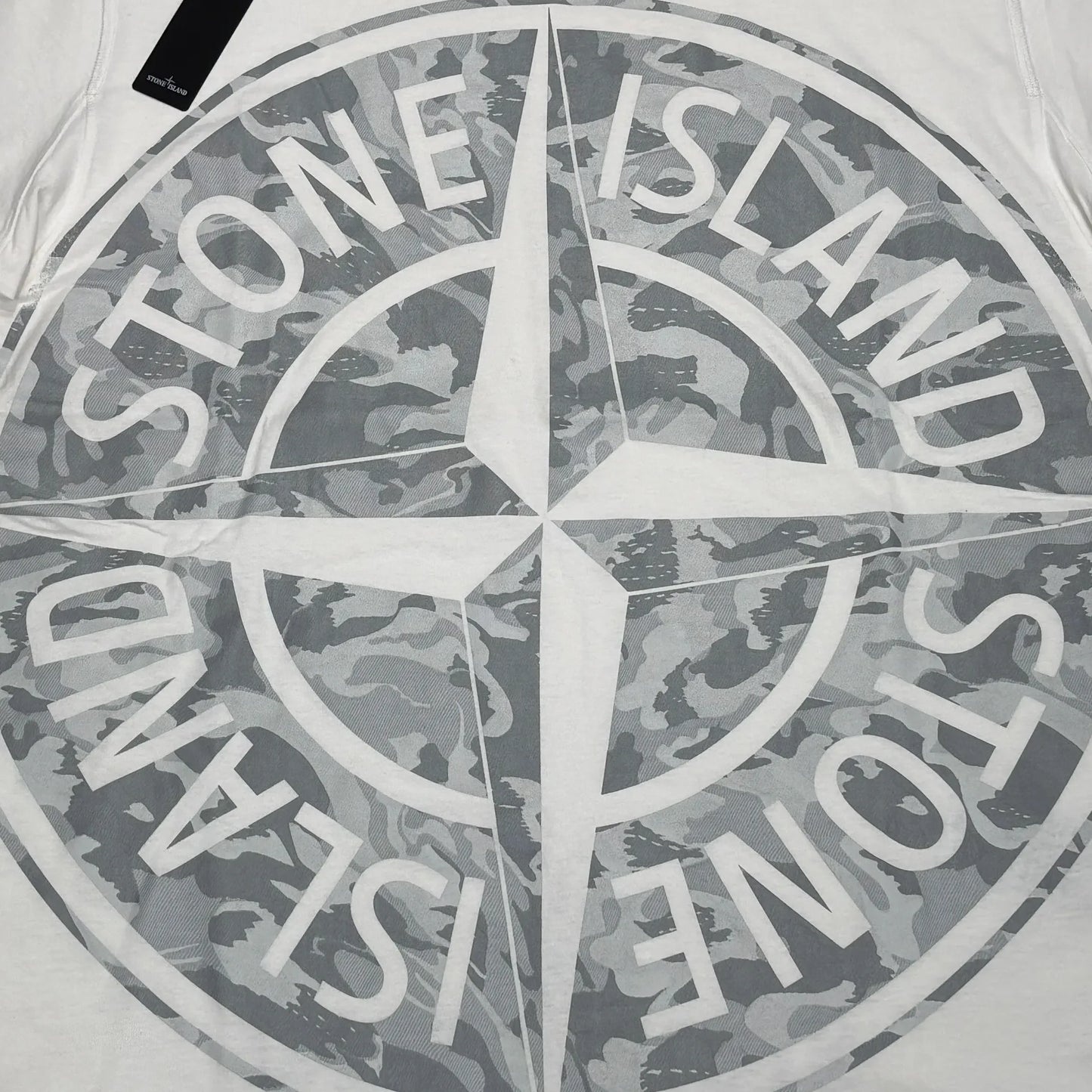Stone Island White Large Printed Logo Design T-shirt