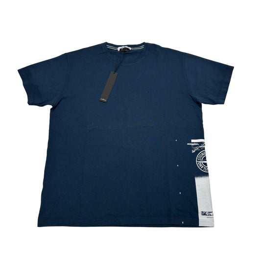 Stone Island Navy Blue Printed Logo Design T-shirt