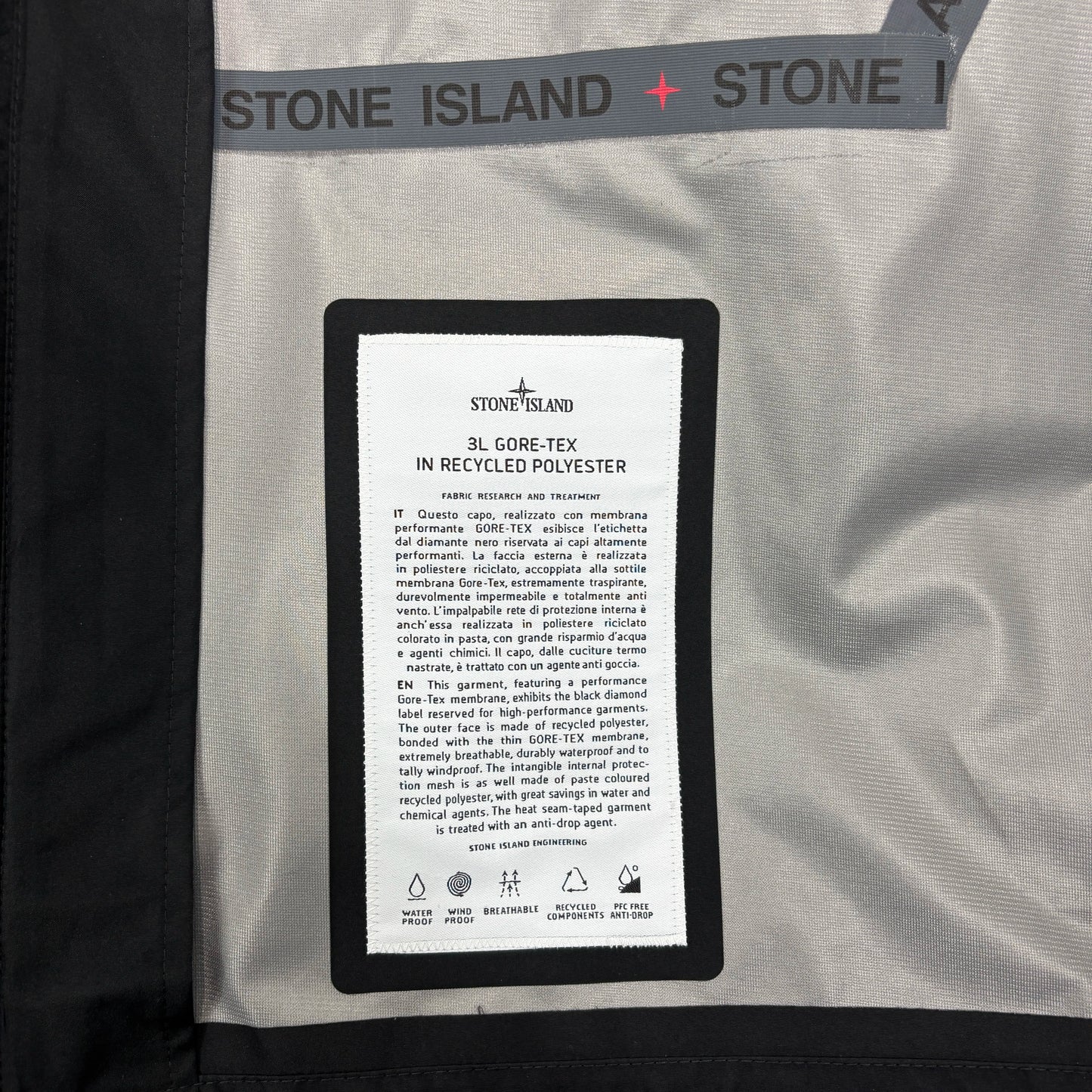 Stone Island Black 3L Gor-Tex in Recycled Polyester Jacket