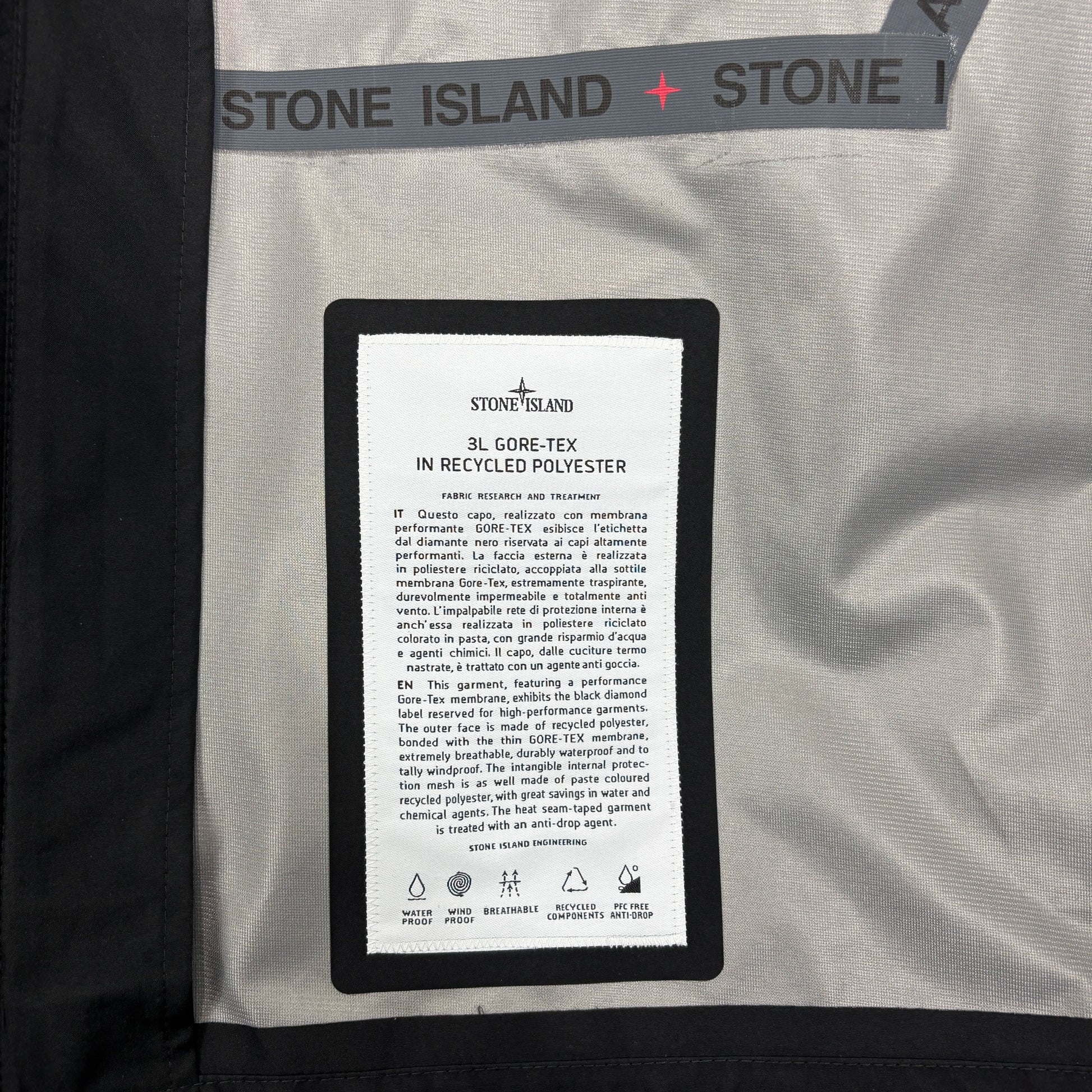 Stone Island Black 3L Gor-Tex in Recycled Polyester Jacket