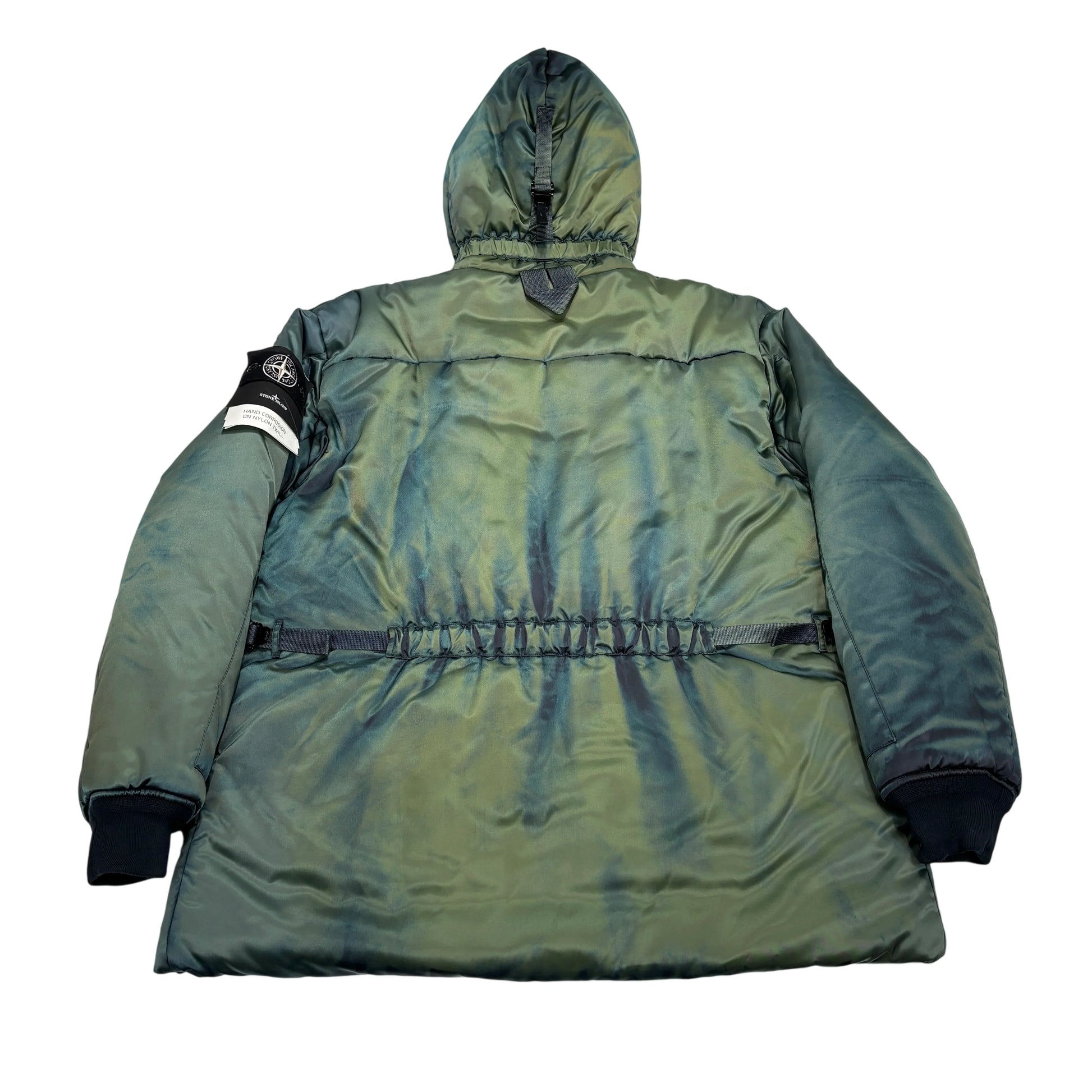 Stone Island Green Hand Corrosion On Nylon Twill Hooded Padded Coat