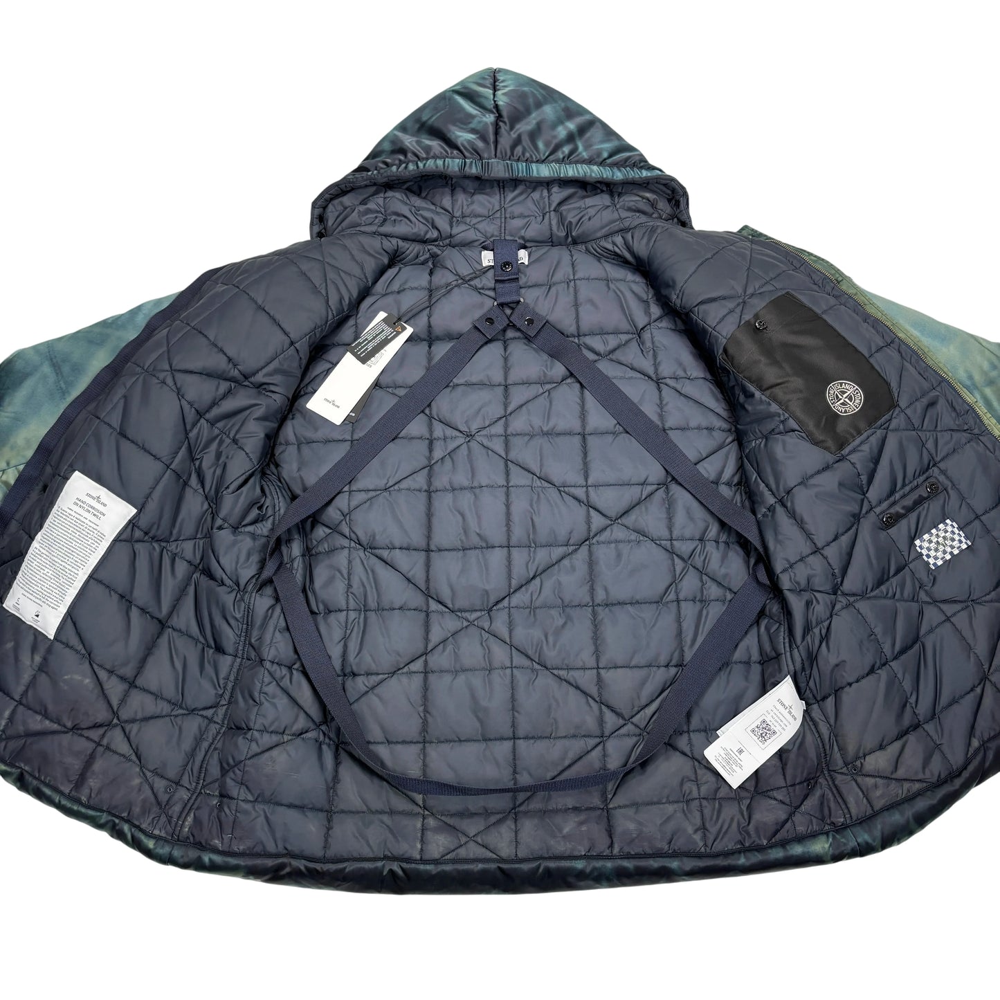 Stone Island Green Hand Corrosion On Nylon Twill Hooded Padded Coat