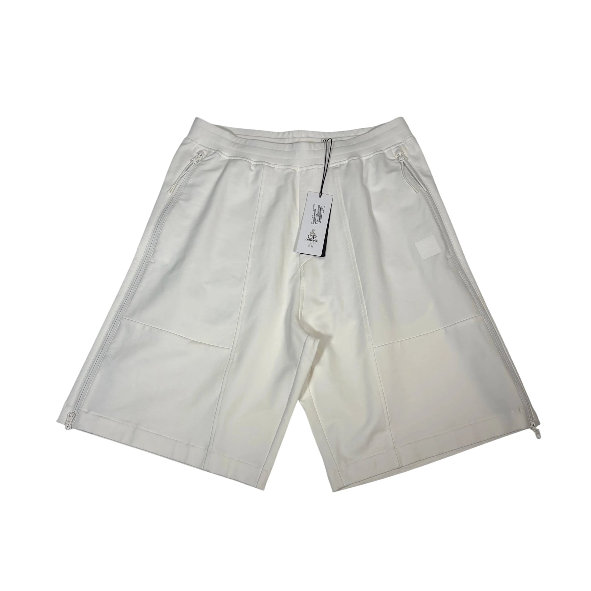 CP Company White Rubberised Box Logo Spell Out Shorts