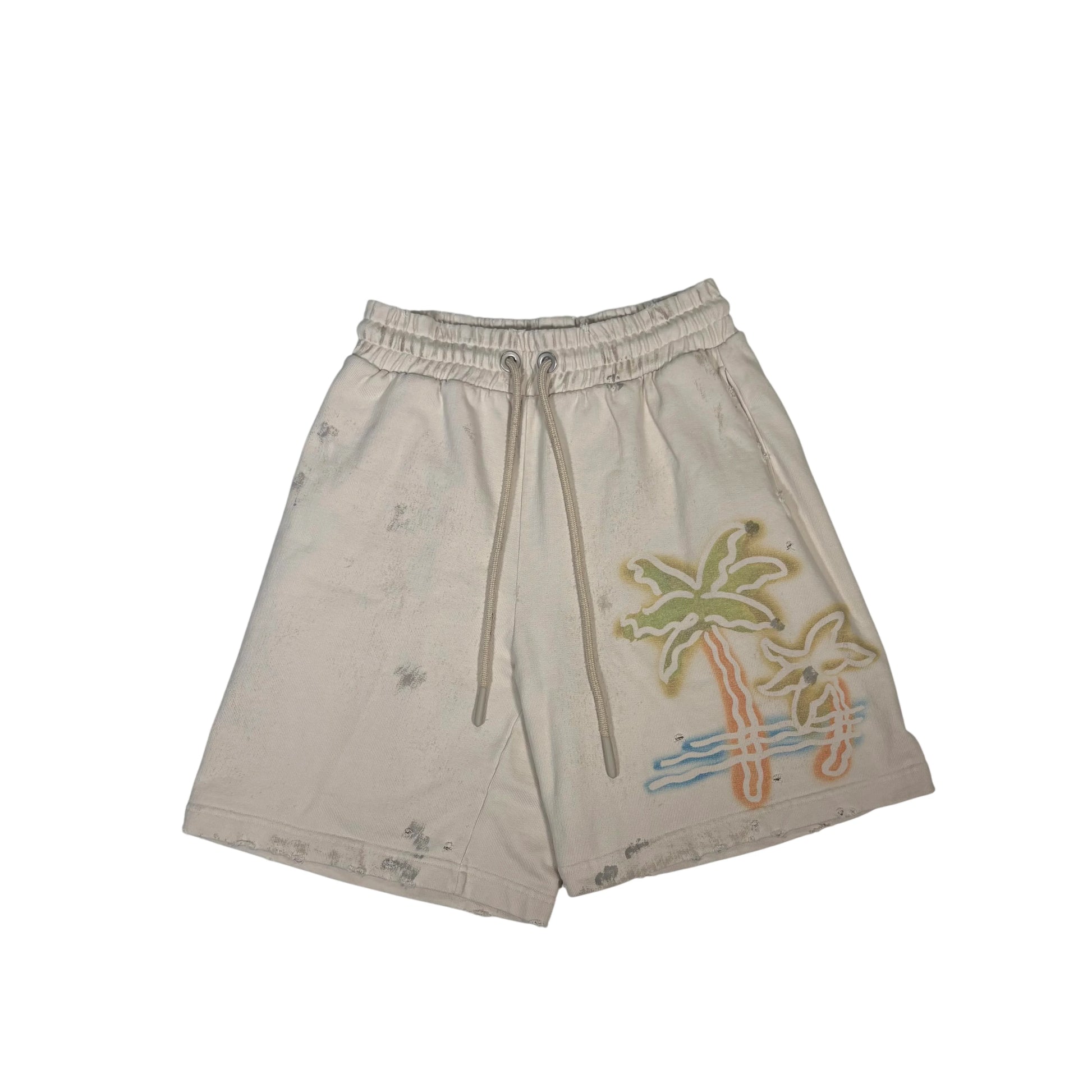 Palm Angels Beige Front and Rear Graphic Design Shorts