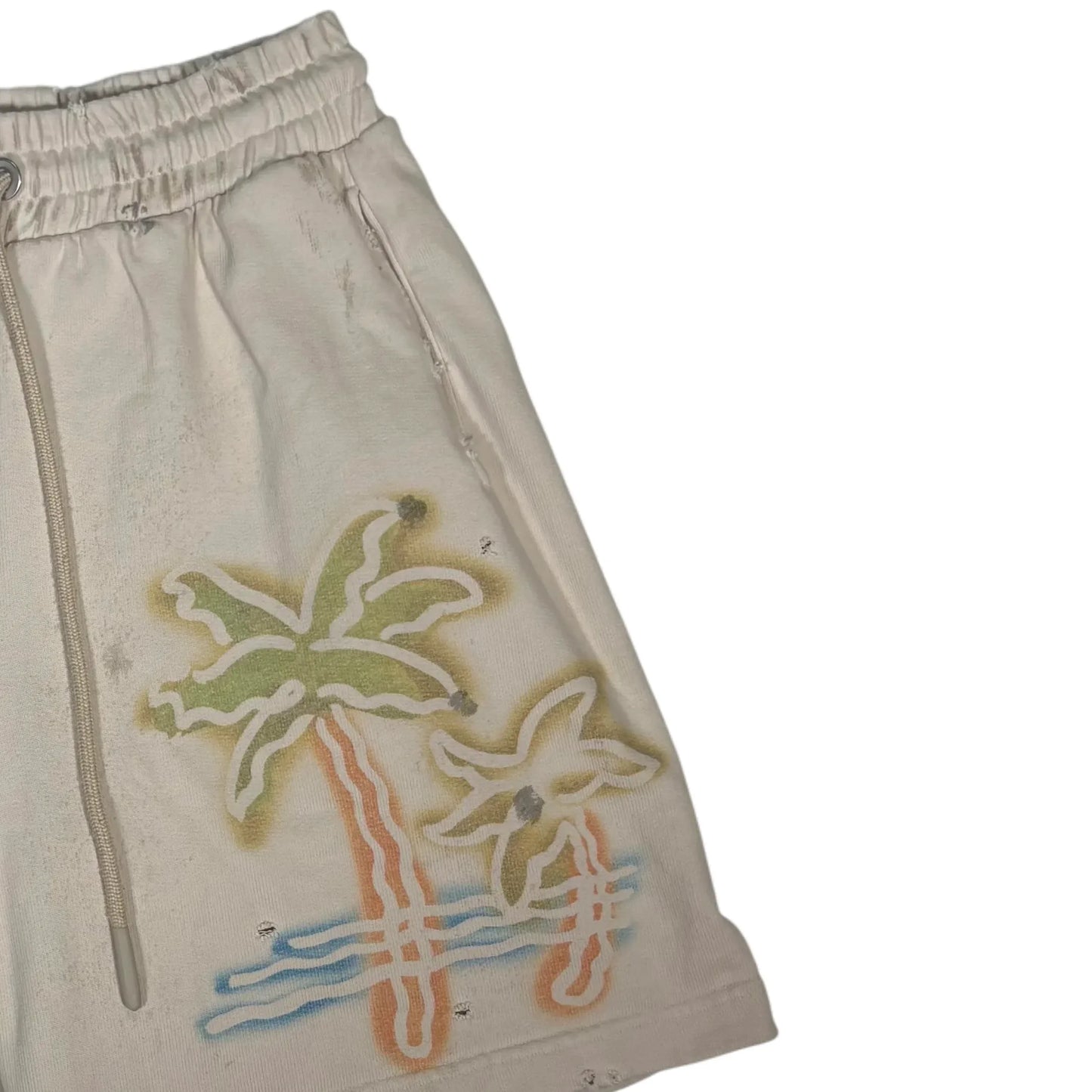 Palm Angels Beige Front and Rear Graphic Design Shorts