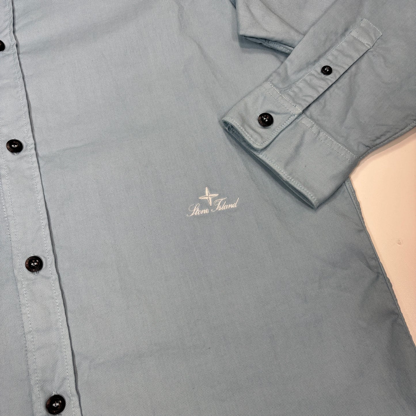 Stone Island Blue Embroidered Logo Long-sleeve Button-up Shirt