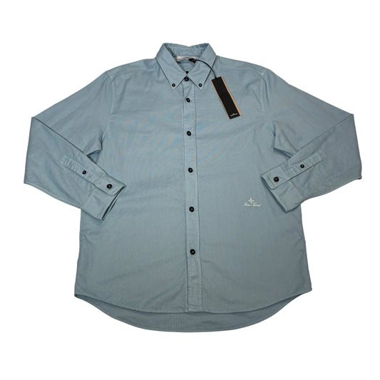 Stone Island Blue Embroidered Logo Long-sleeve Button-up Shirt