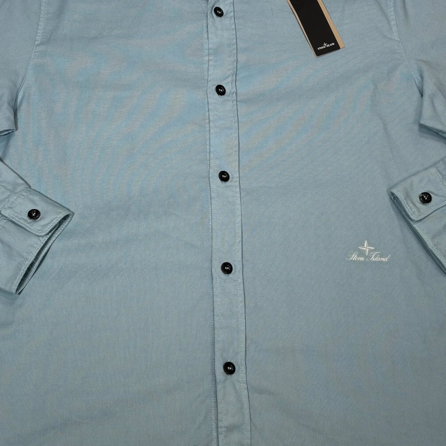 Stone Island Blue Embroidered Logo Long-sleeve Button-up Shirt