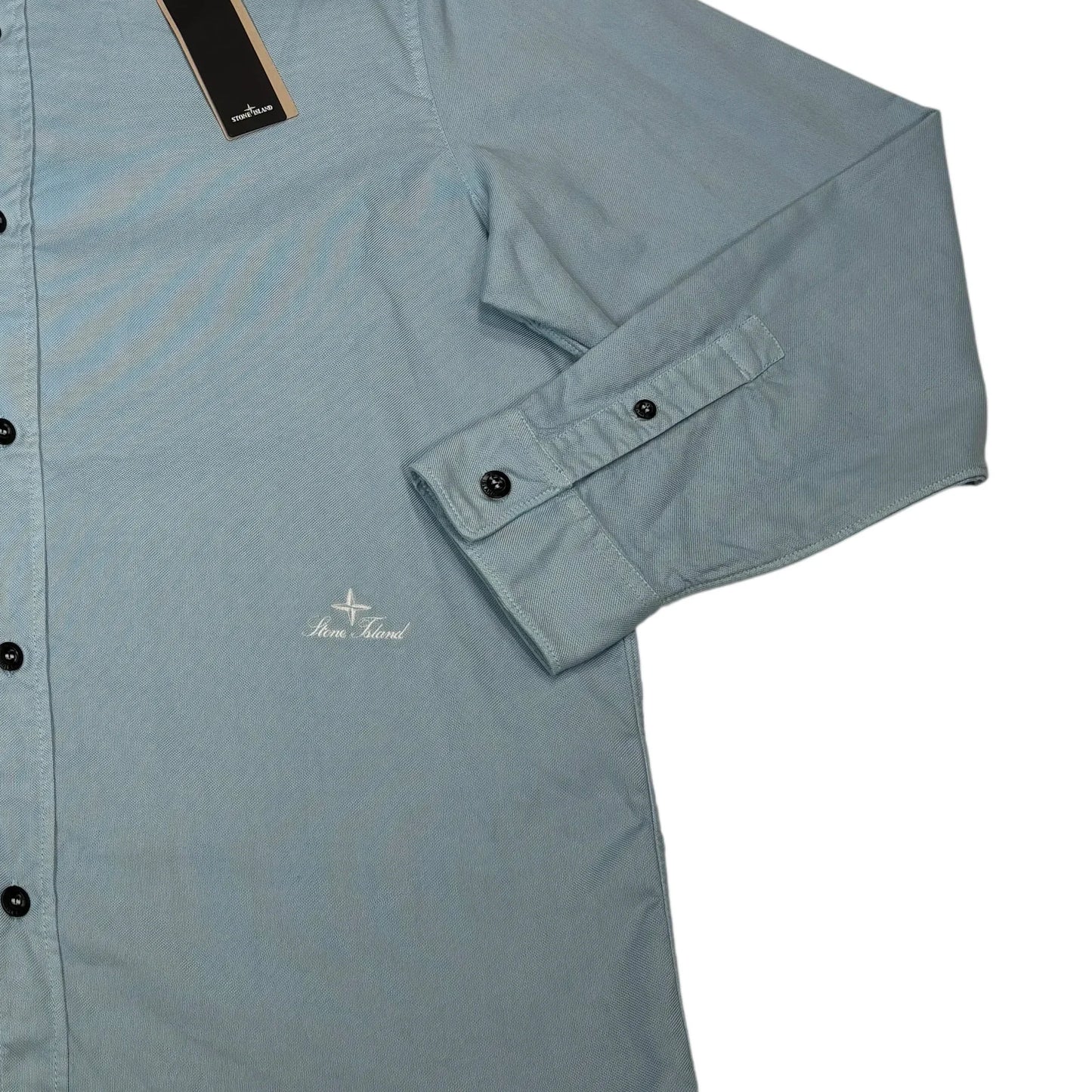 Stone Island Blue Embroidered Logo Long-sleeve Button-up Shirt