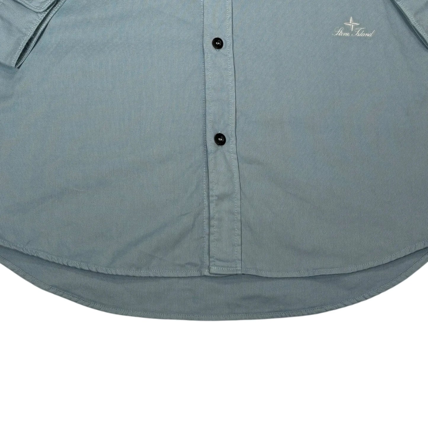 Stone Island Blue Embroidered Logo Long-sleeve Button-up Shirt