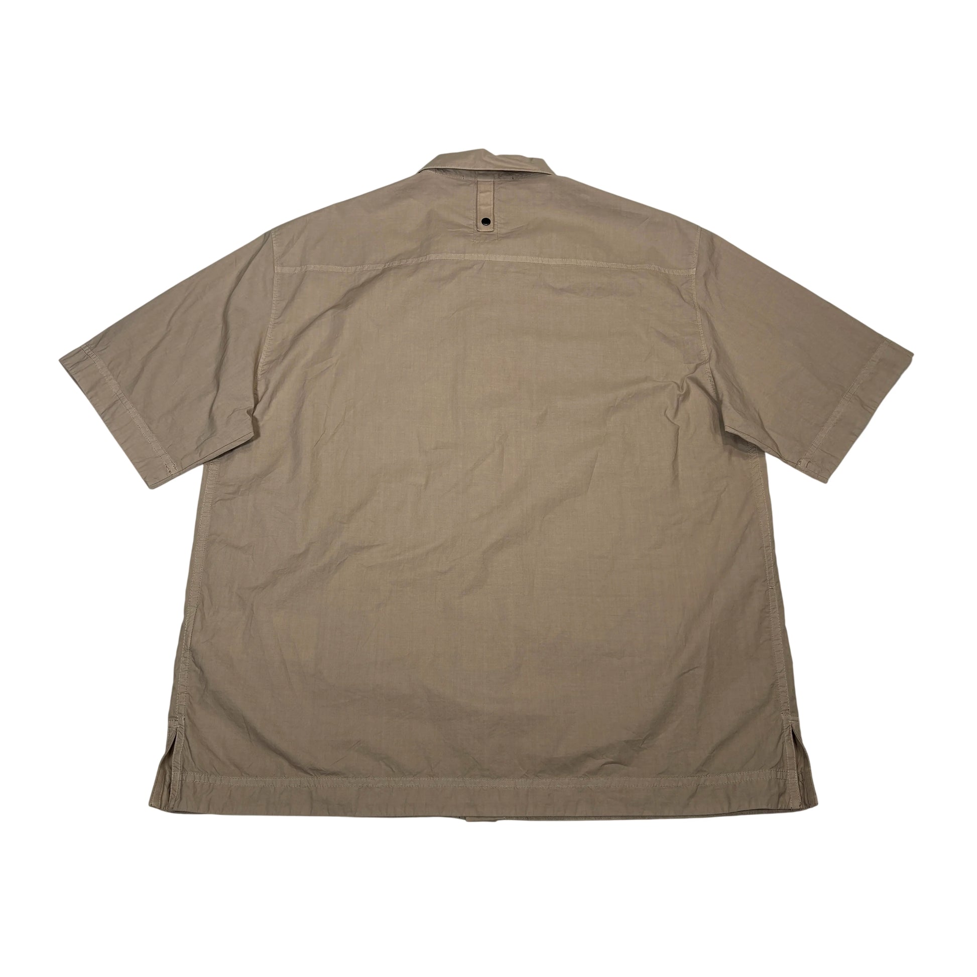 Stone Island Beige Embroidered Logo Short Sleeve Button-Button Shirt