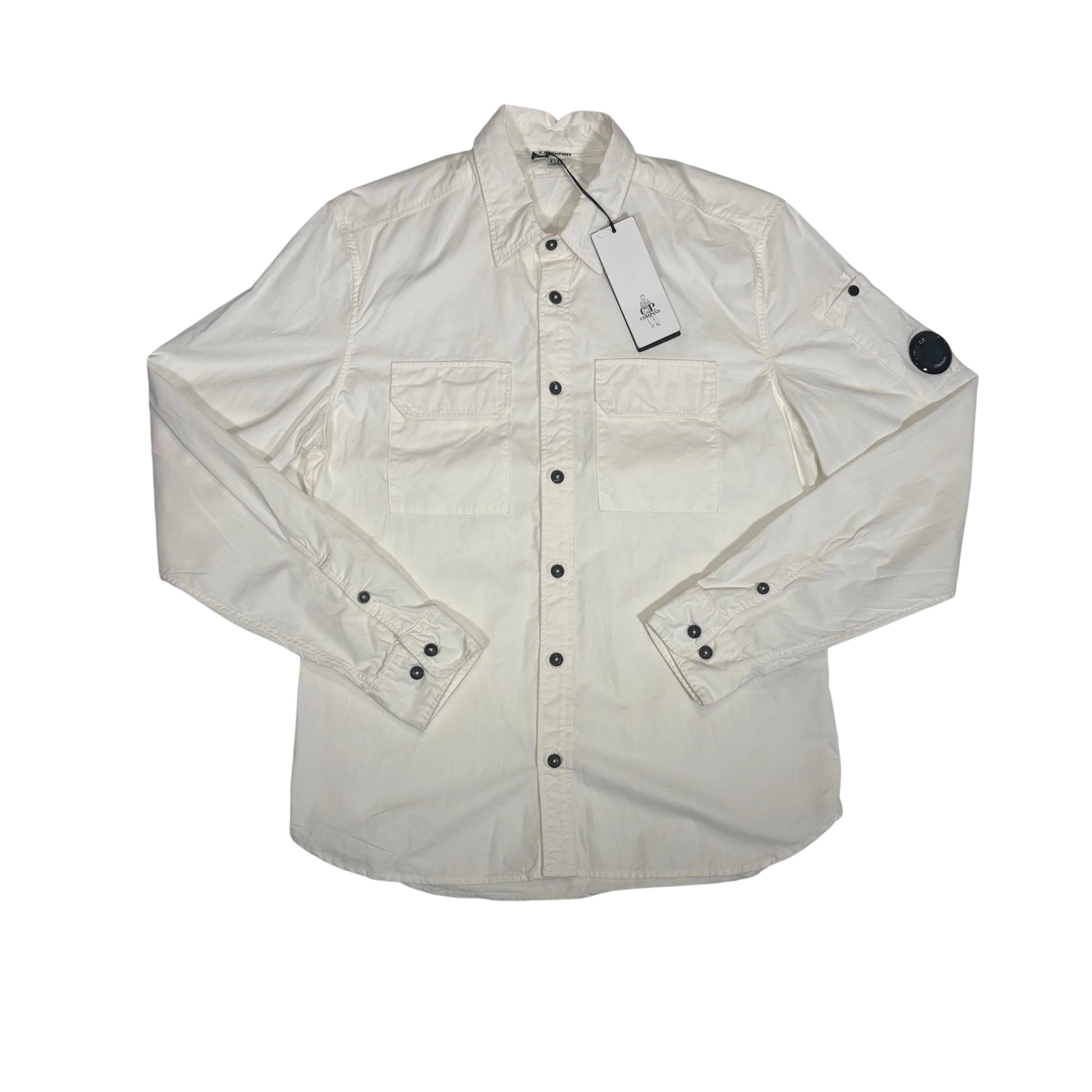 CP Company White Long Sleeve Button-up Single Goggle Shirt
