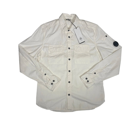 CP Company White Long Sleeve Button-up Single Goggle Shirt
