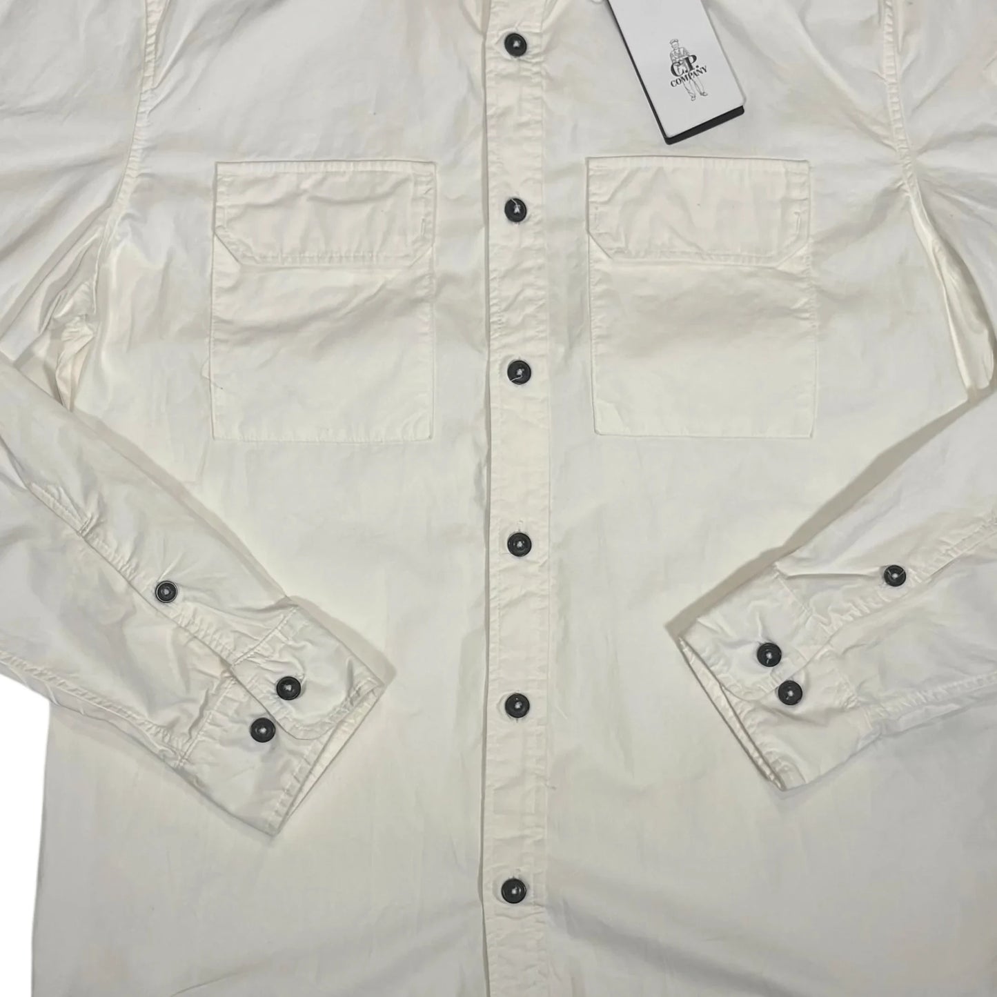 CP Company White Long Sleeve Button-up Single Goggle Shirt