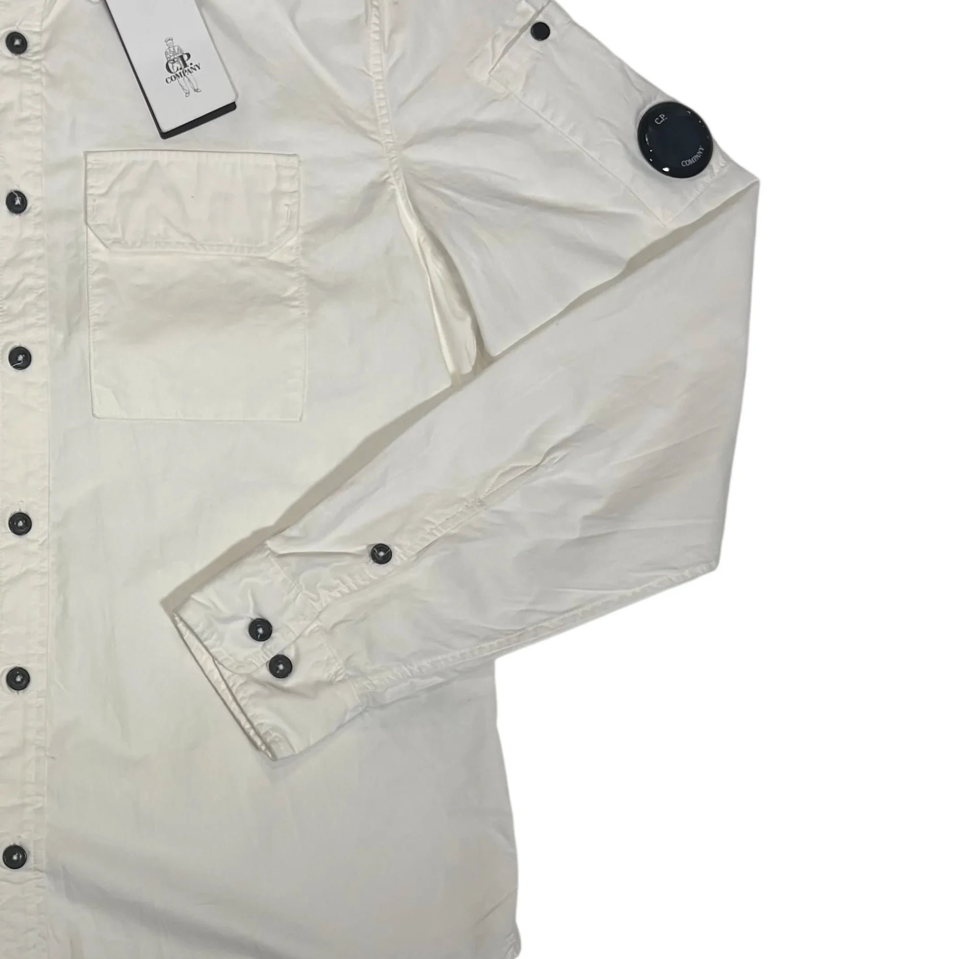 CP Company White Long Sleeve Button-up Single Goggle Shirt