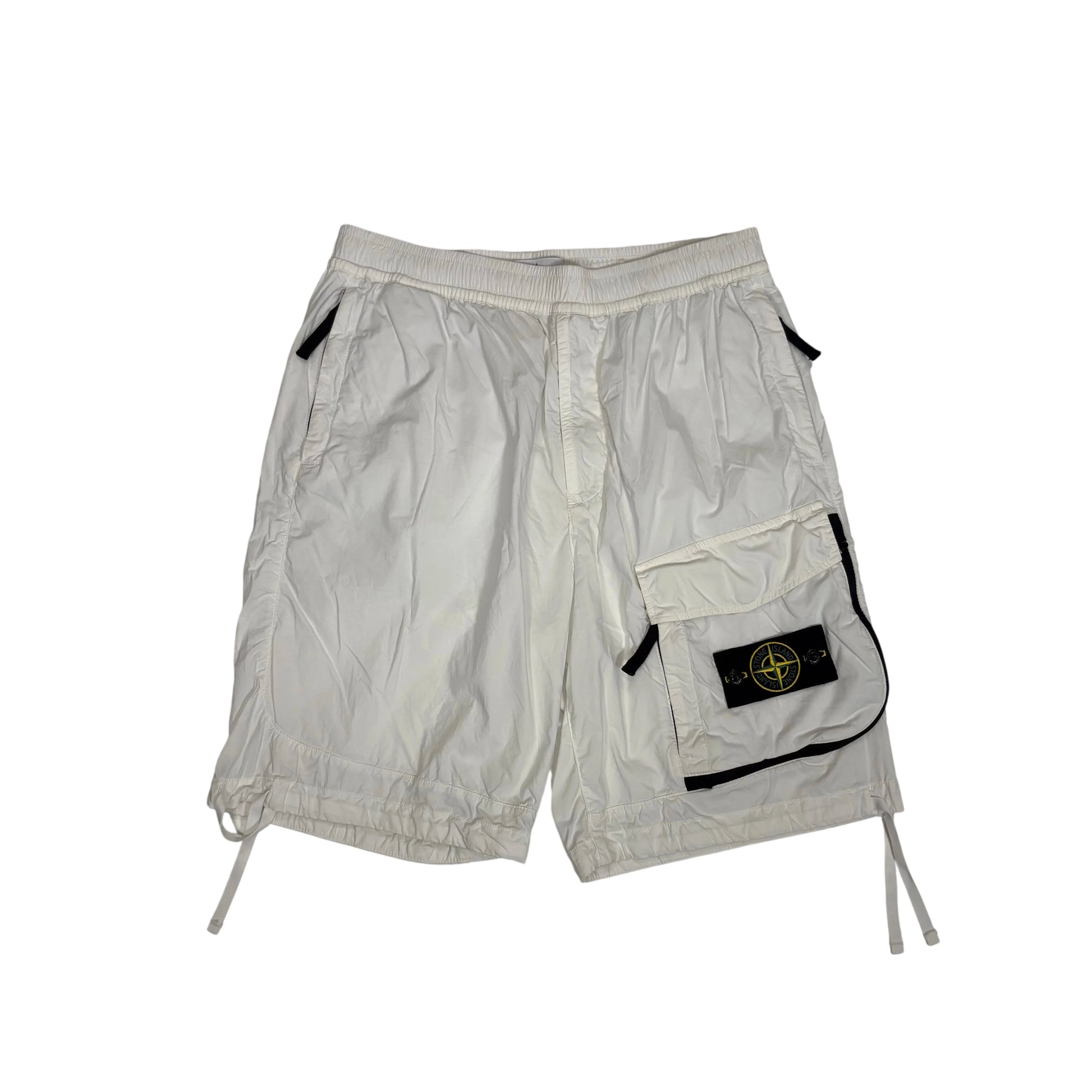 Stone Island White Compass Patch Cargo Shorts