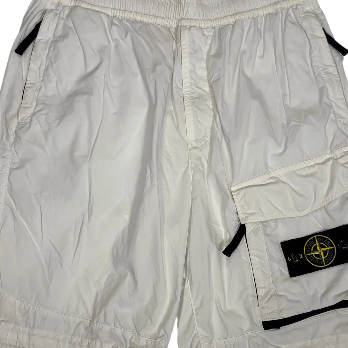 Stone Island White Compass Patch Cargo Shorts