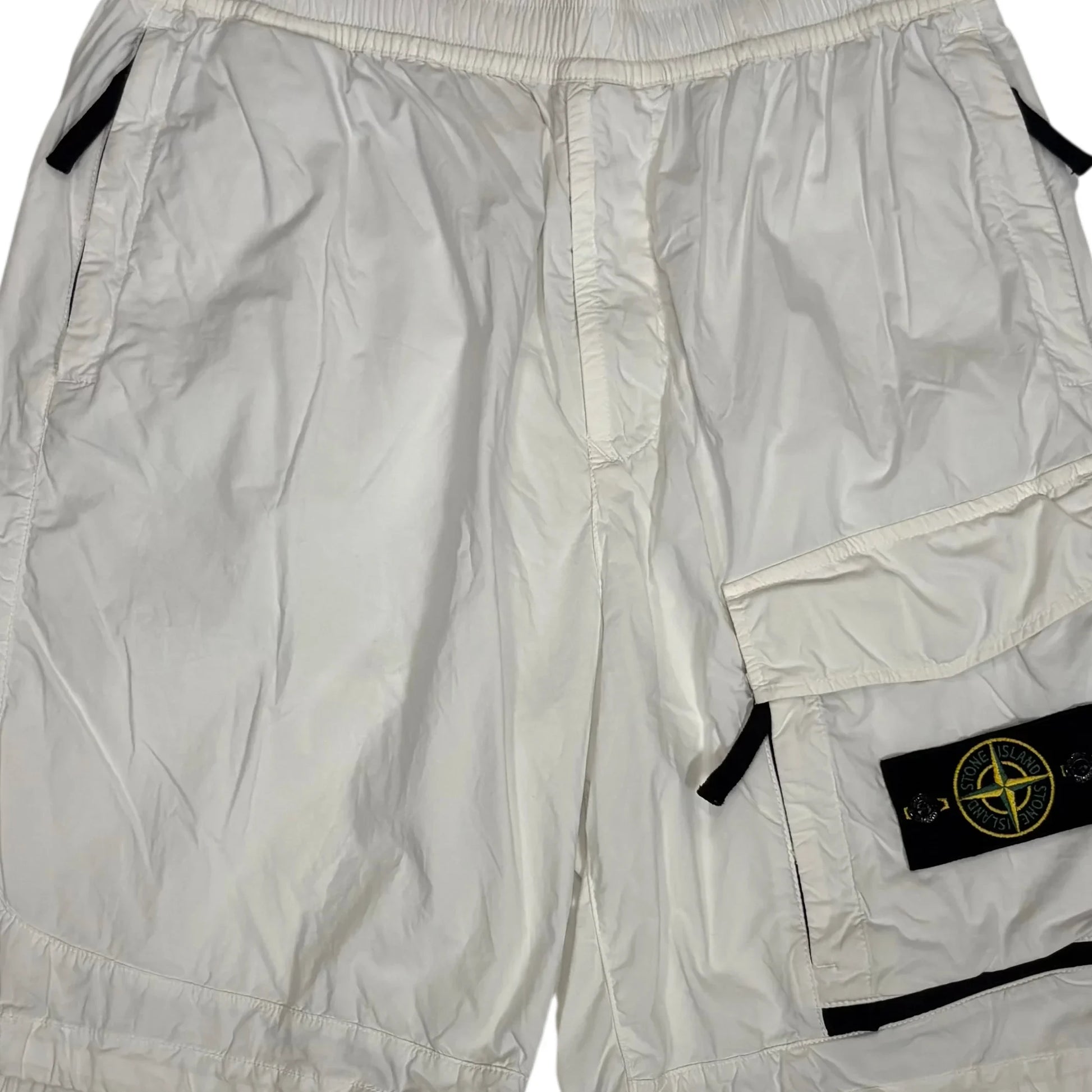 Stone Island White Compass Patch Cargo Shorts