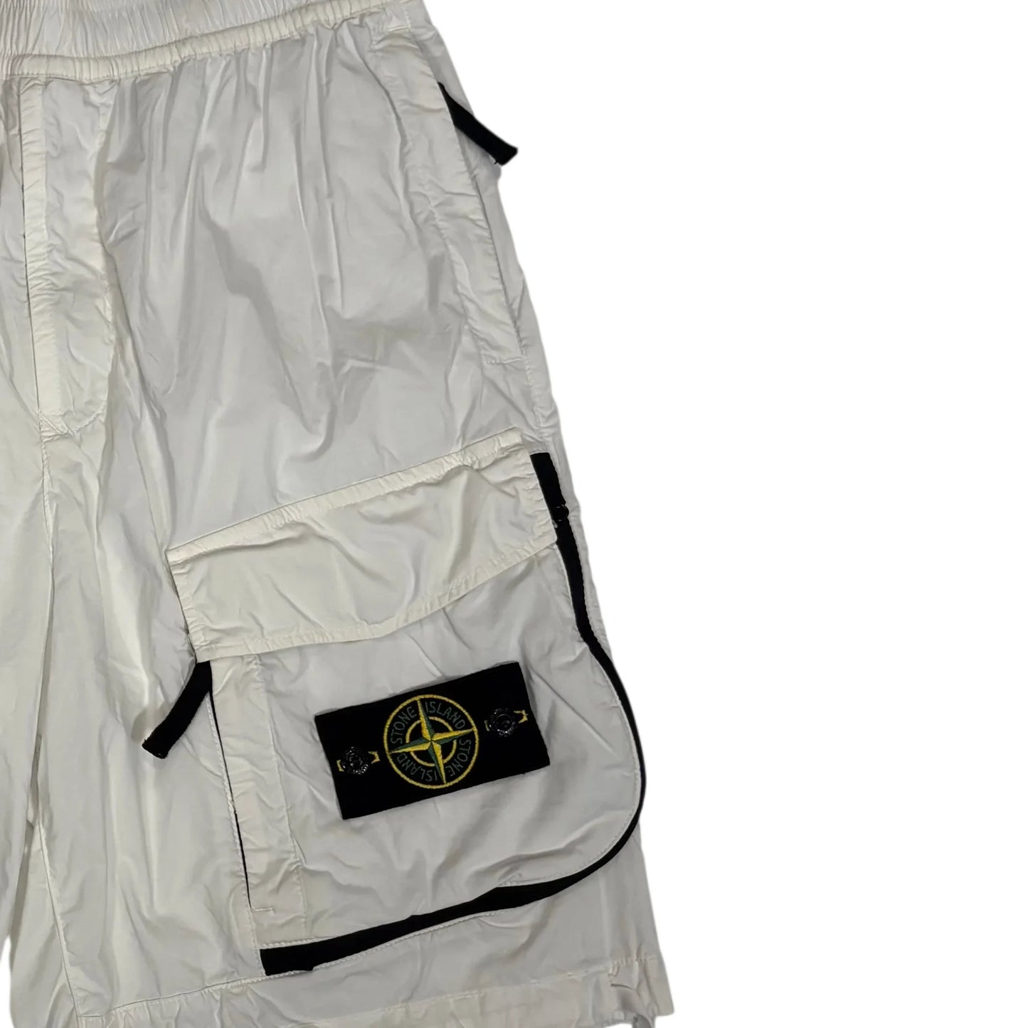 Stone Island White Compass Patch Cargo Shorts