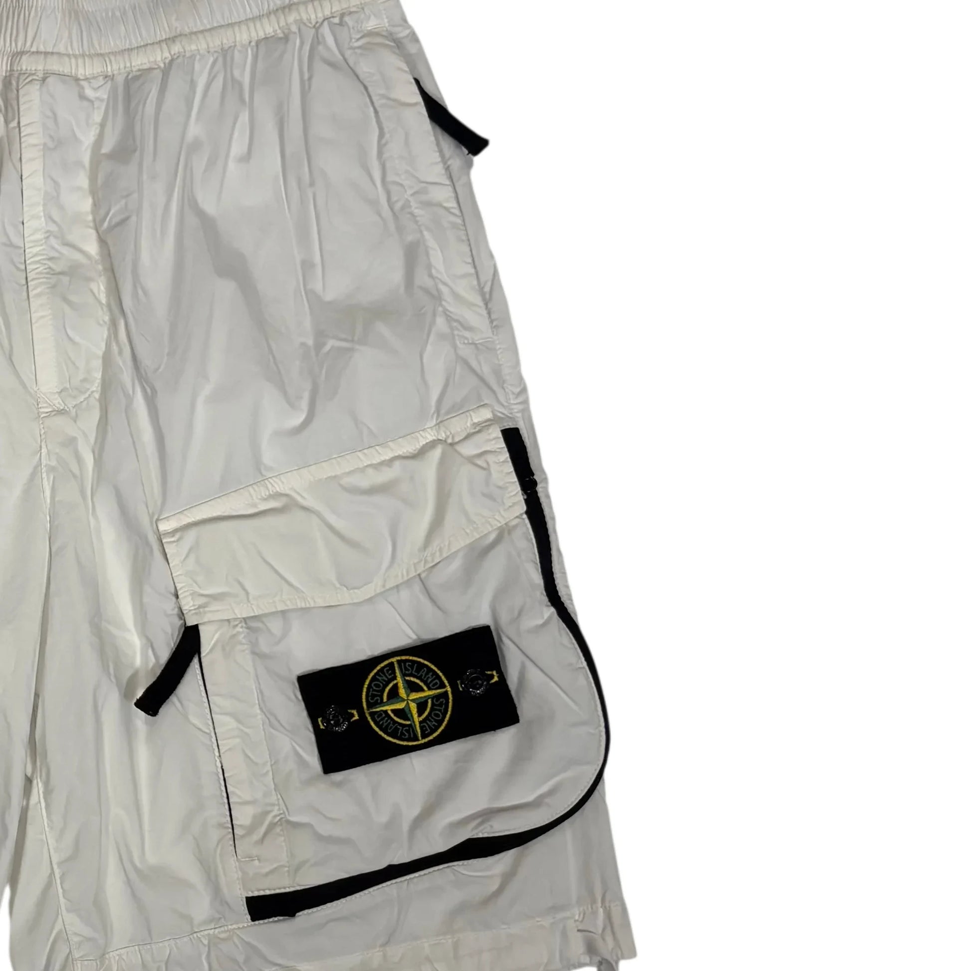 Stone Island White Compass Patch Cargo Shorts