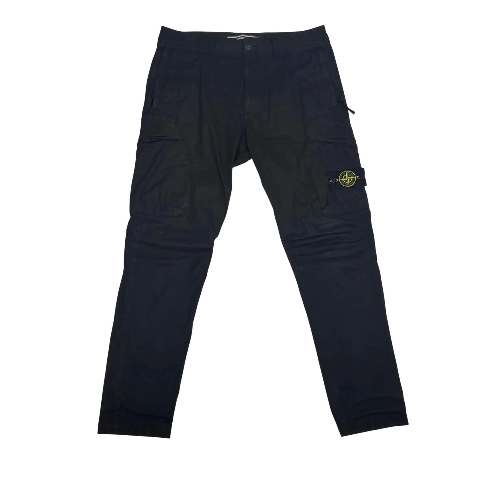 Stone Island Black Compass-Patch Cargo Trousers