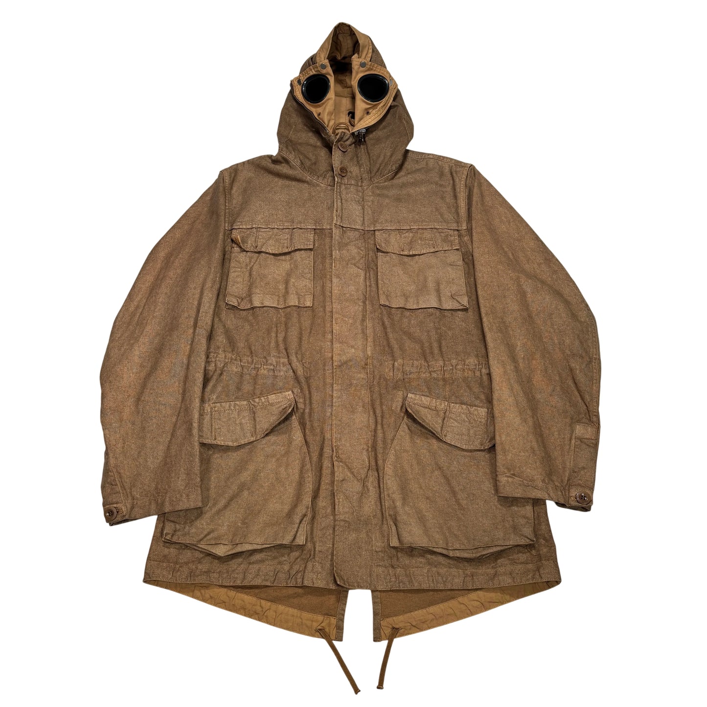 CP Company Brown Hooded Double Goggle Parka Jacket